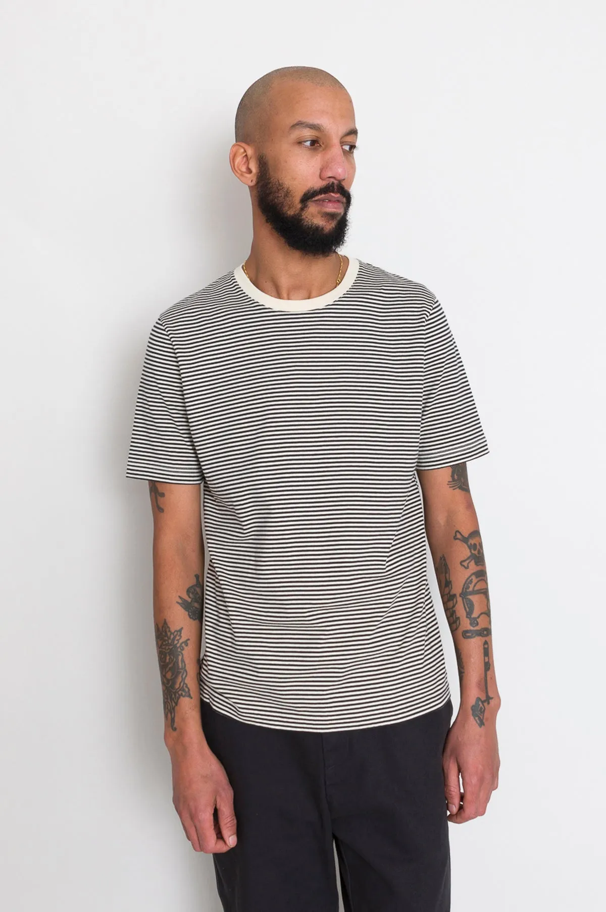 1x1 Stripe Tee Charcoal Ecru