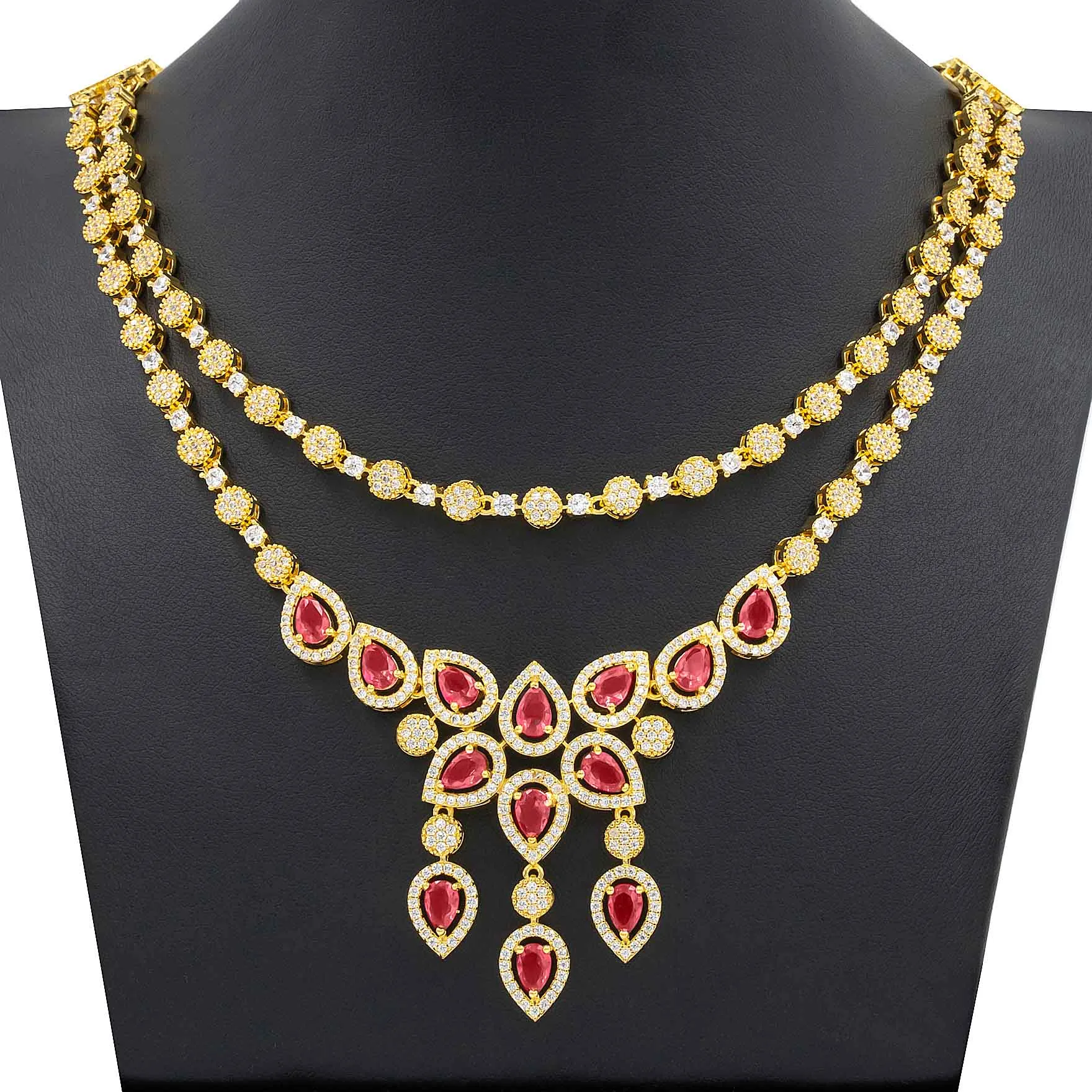 24ct Gold Plated Stone Necklace with stud PMSNS4WX-0021, PMSHST14WX-052