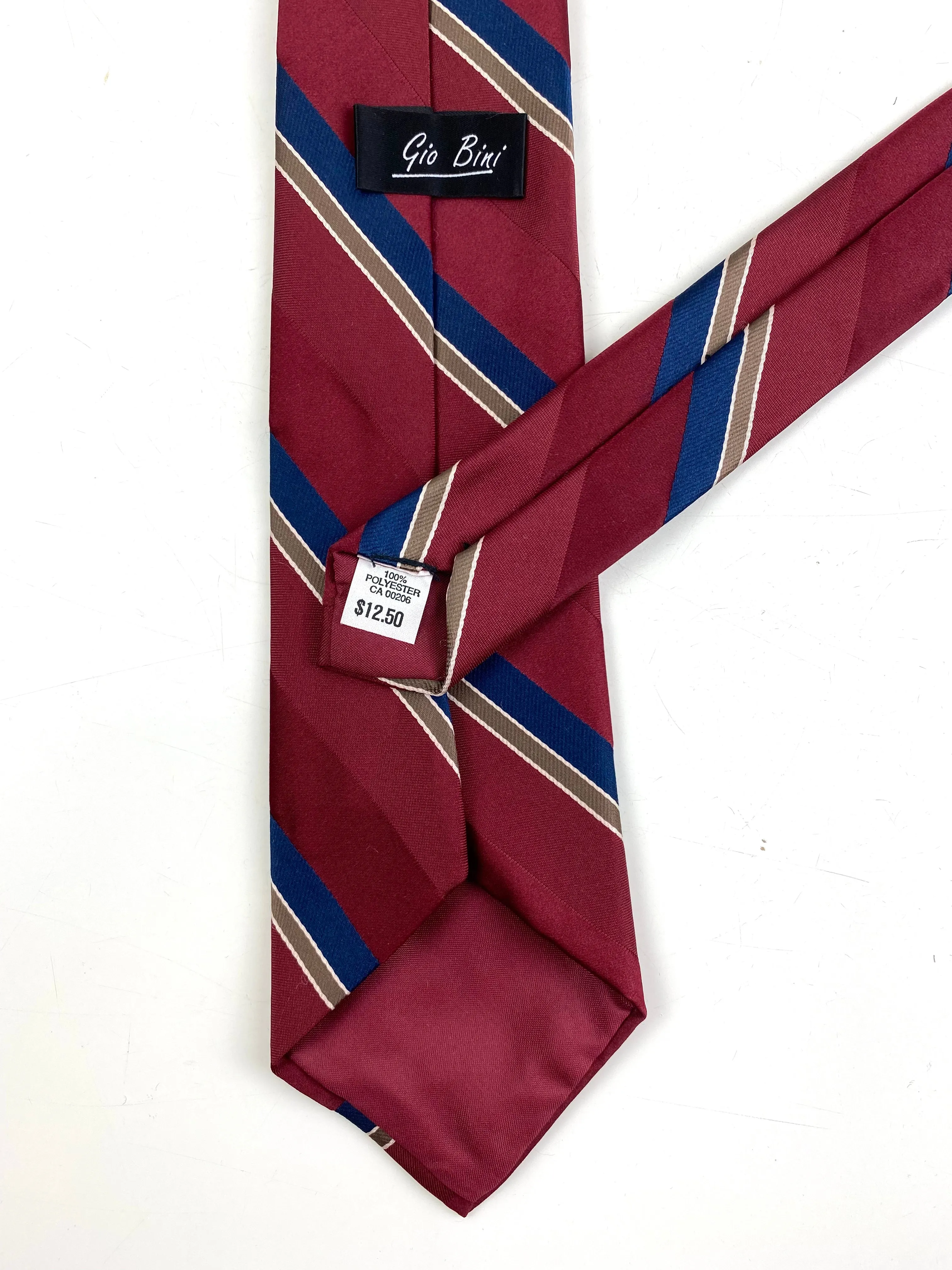 80s Deadstock Necktie, Men's Vintage Wine/ Blue Diagonal Stripe Tie, NOS