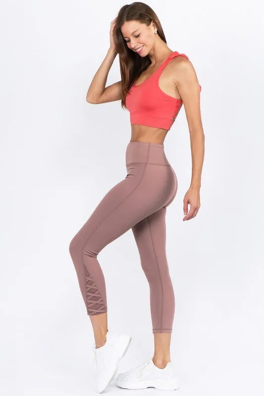 Active Crisscross Mesh Ankle Capri Legging-Mauve