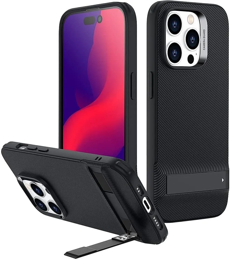 AirShield Boost Kickstand Series Case with Tempered Glass Screen and Camera Protector - iPhone 14 Pro Max