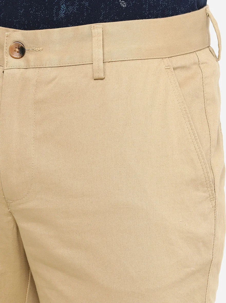 Beige Solid Super Slim Fit Casual Trouser | Greenfibre