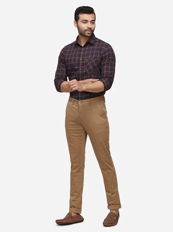 Beige Solid Super Slim Fit Casual Trouser | Greenfibre