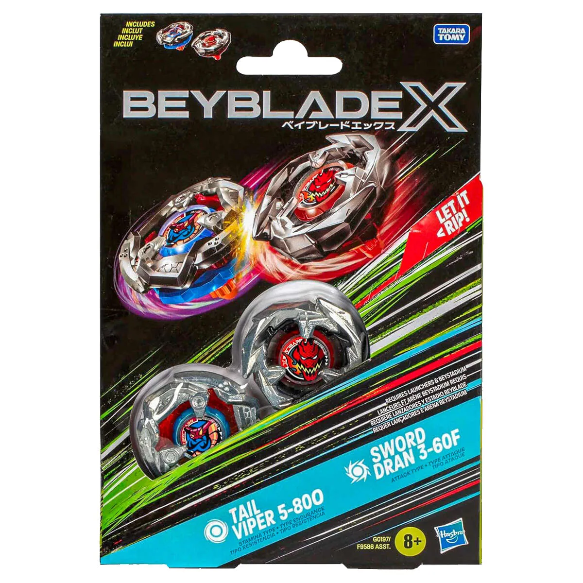 Beyblade X: Tail Viper 5-80O Stamina Type & Sword Dran 3-60F Attack Type Dual Pack