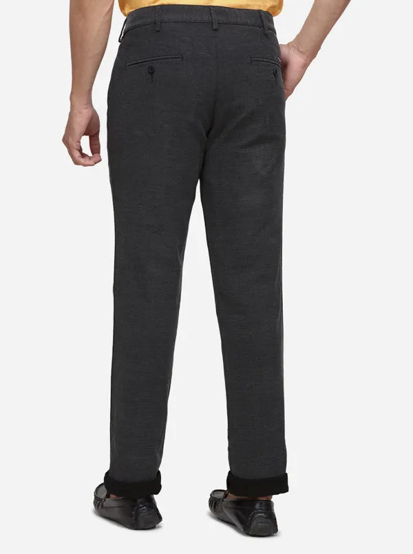 Black & Grey Solid Slim Fit Casual Trouser | Greenfibre