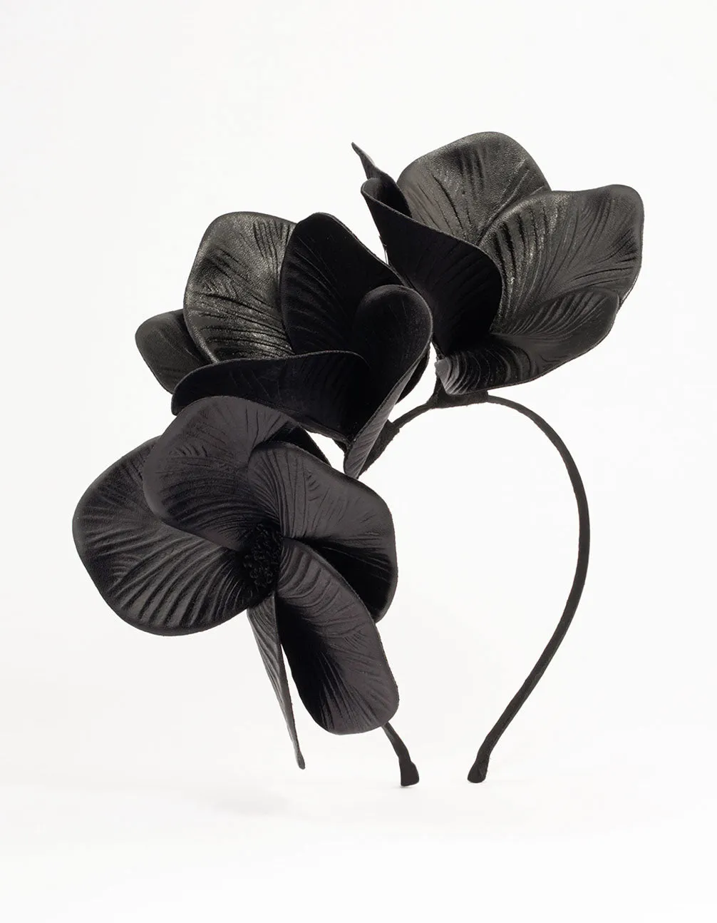 Black Faux Leather Petal Fascinator