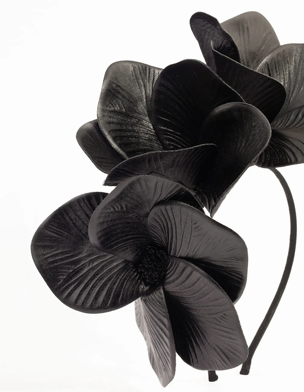 Black Faux Leather Petal Fascinator