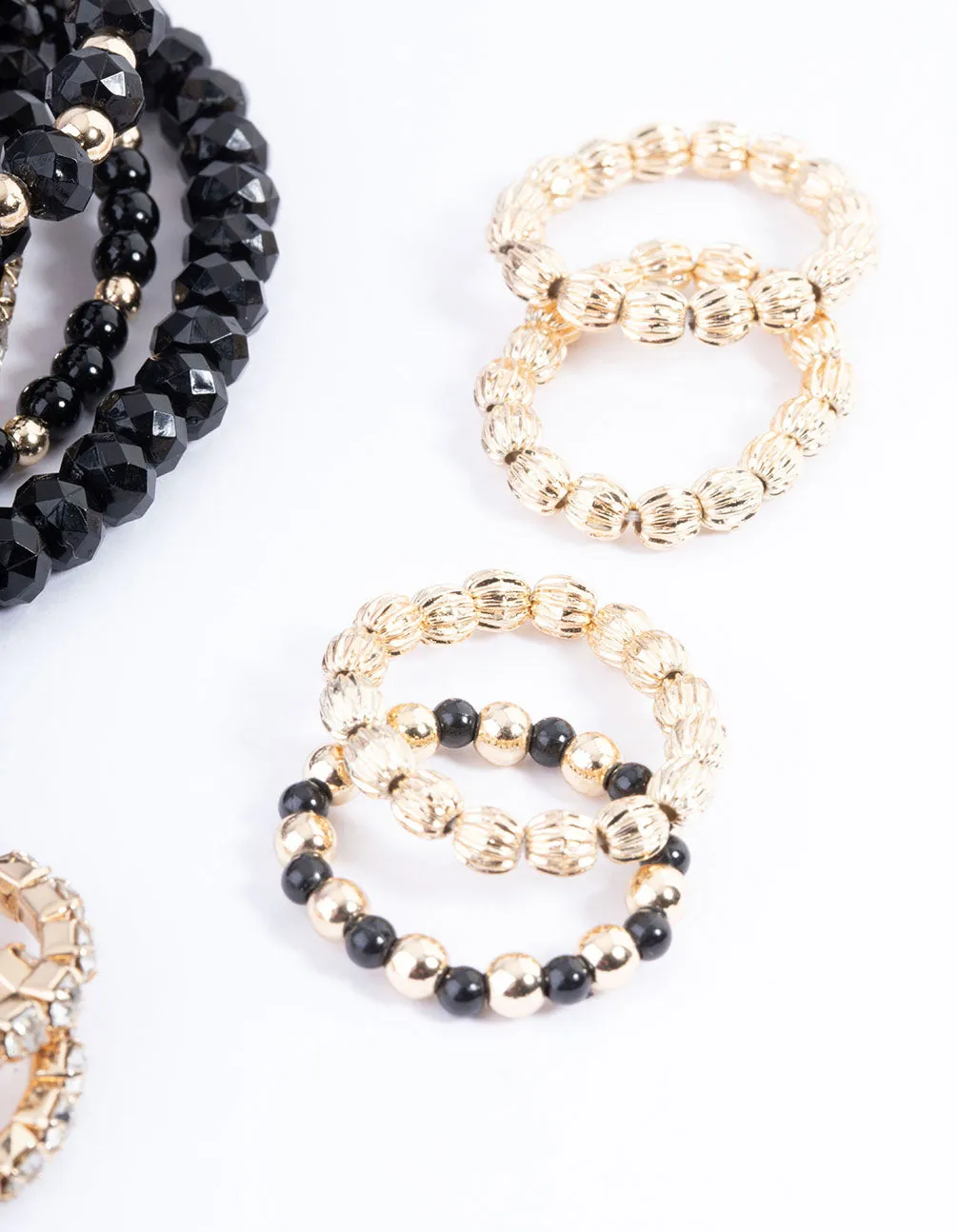 Black Mixed Bead Diamante Bracelet & Ring Set