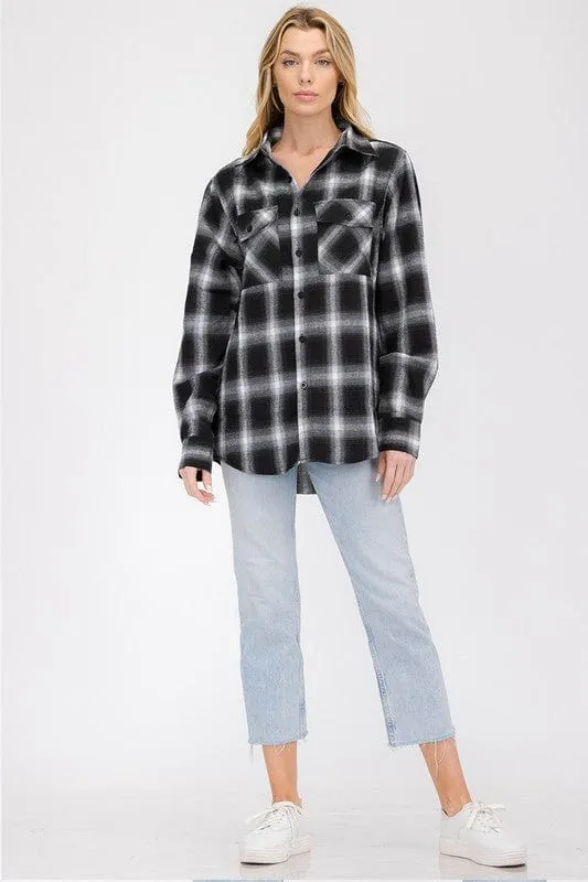 Boyfriend Fit Checker Plaid Flannel Long Sleeve