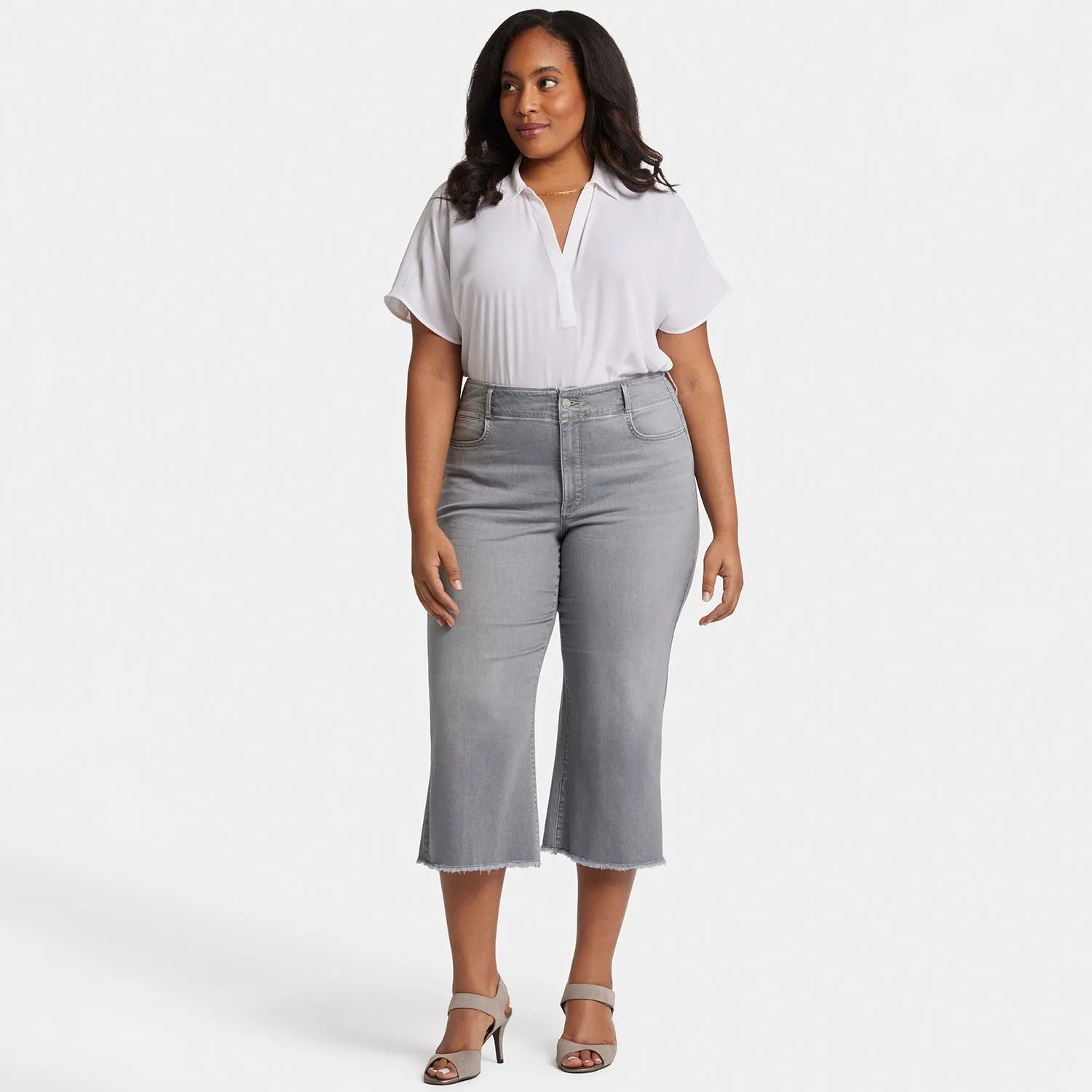 Brigitte Wide Leg Capri Jeans In Plus Size - Rock Sand