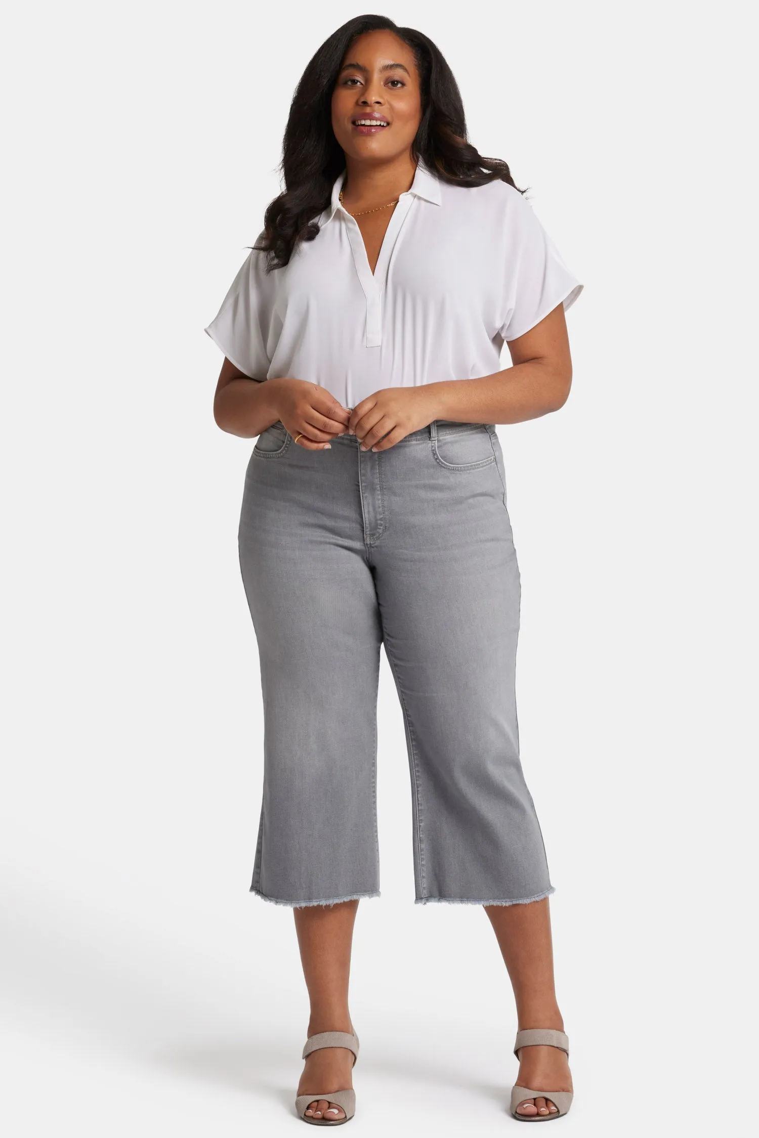 Brigitte Wide Leg Capri Jeans In Plus Size - Rock Sand