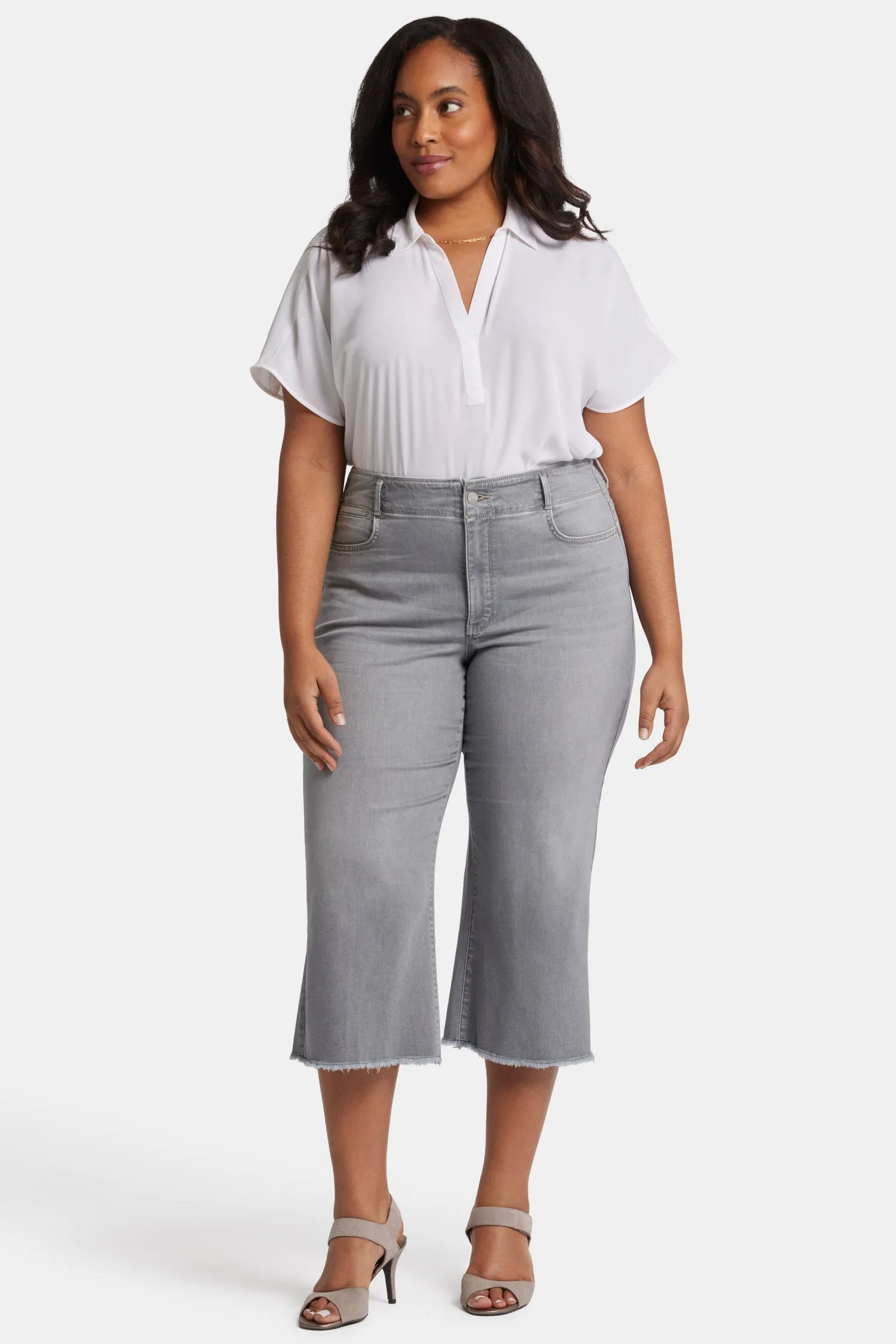 Brigitte Wide Leg Capri Jeans In Plus Size - Rock Sand