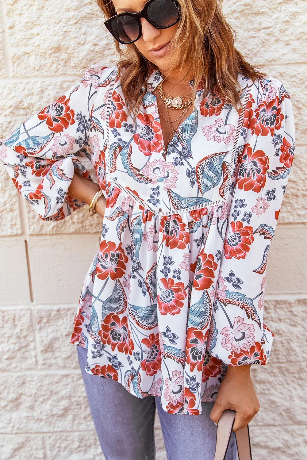 Bubble Sleeve Floral Blouse