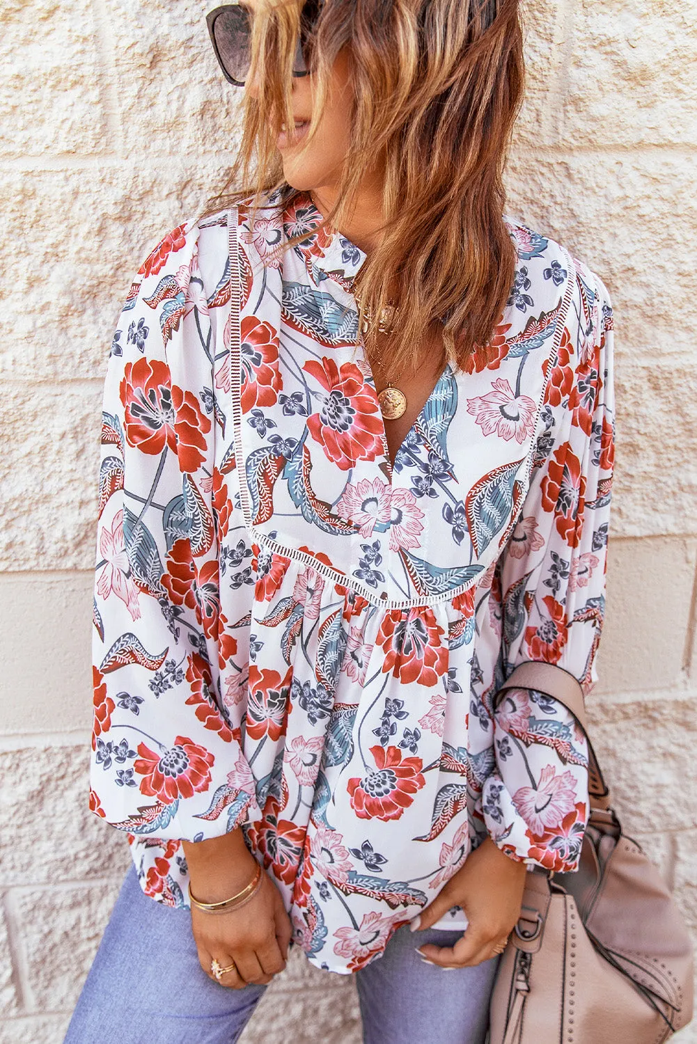 Bubble Sleeve Floral Blouse