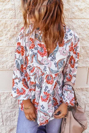 Bubble Sleeve Floral Blouse