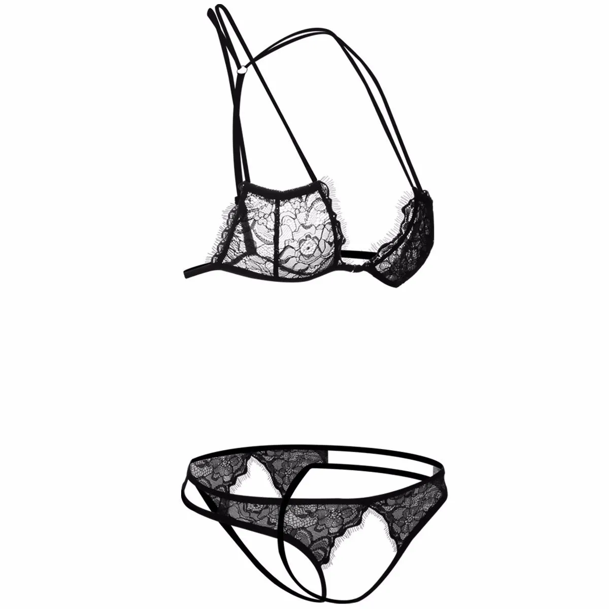 Cage Strap Crotchless Panty and Bra Set