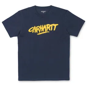 Carhartt WIP S/S Painted Script Short Sleeve T-Shirt - Navy / Yellow