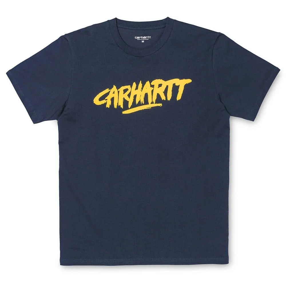 Carhartt WIP S/S Painted Script Short Sleeve T-Shirt - Navy / Yellow