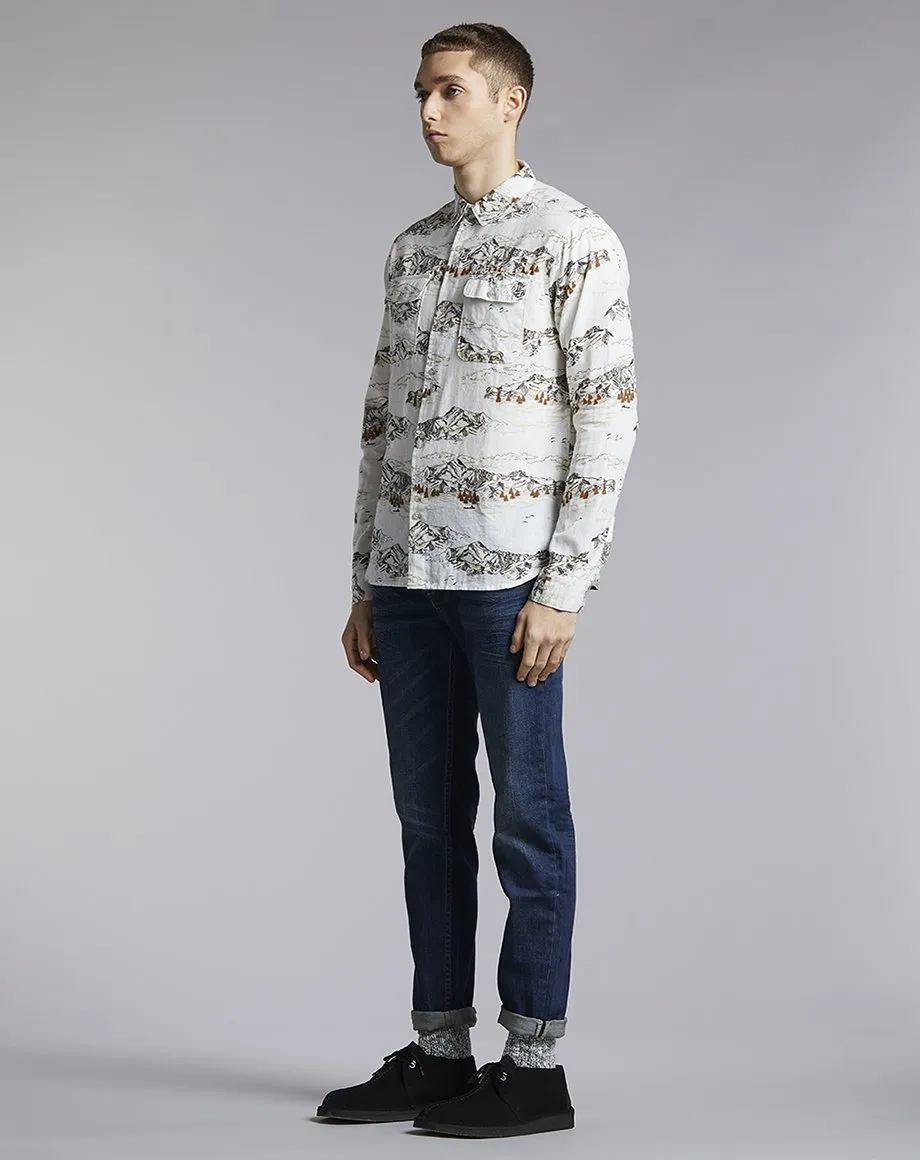 CHEYENNE MOUNTAIN PRINT MENS SHIRT | WHITE