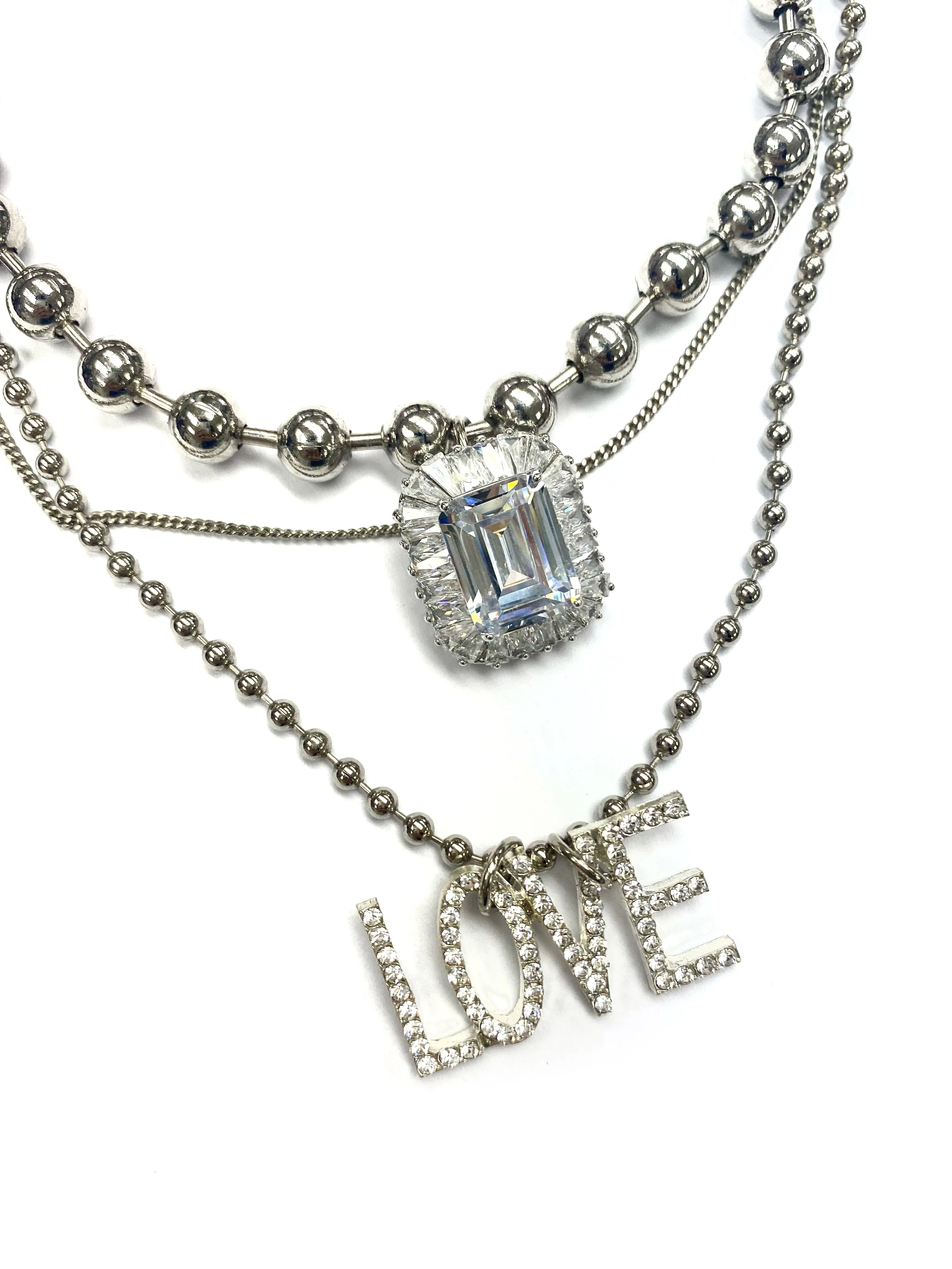 CRYSTAL ''LOVE'' CHAIN LAYERED NECKLACE