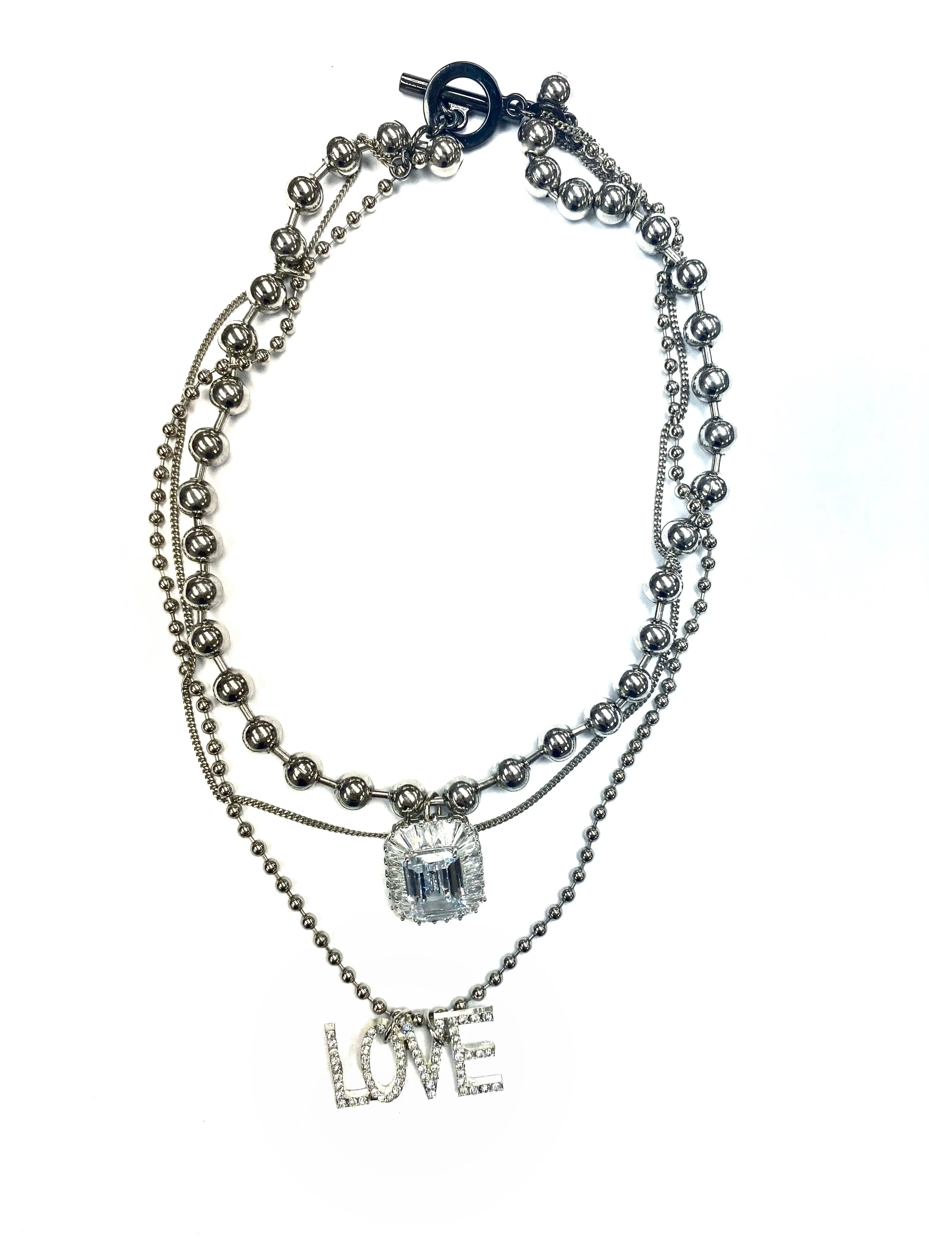 CRYSTAL ''LOVE'' CHAIN LAYERED NECKLACE