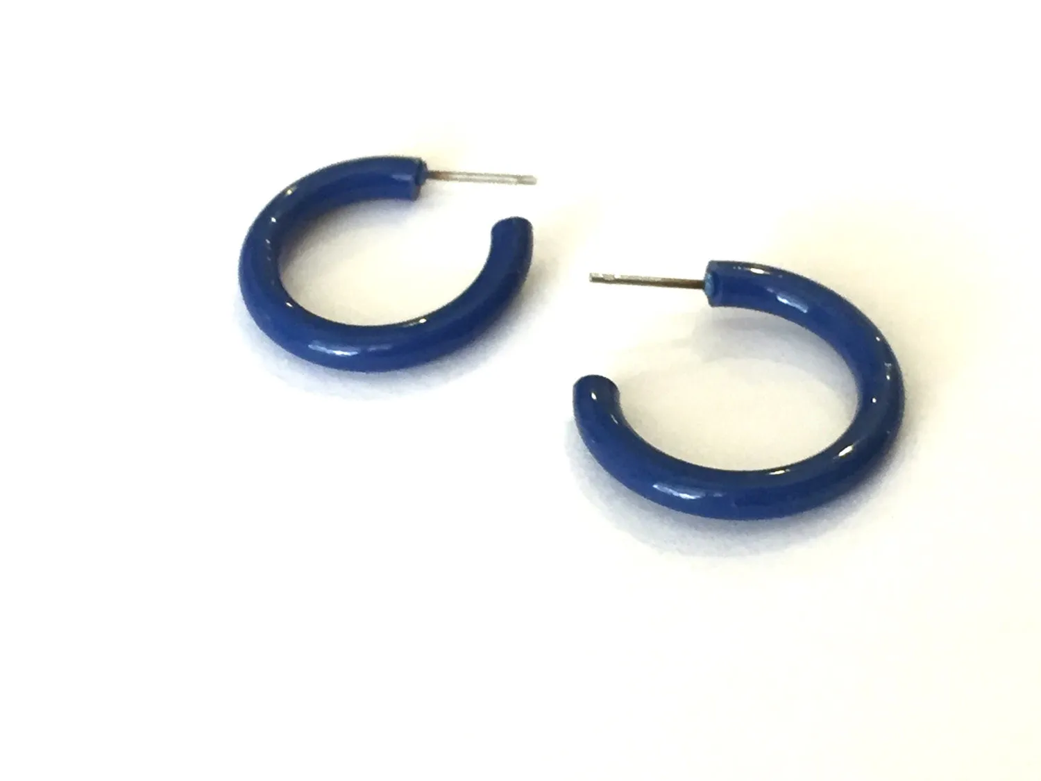 Dark Aqua Blue Skinny Tube Hoop Earrings