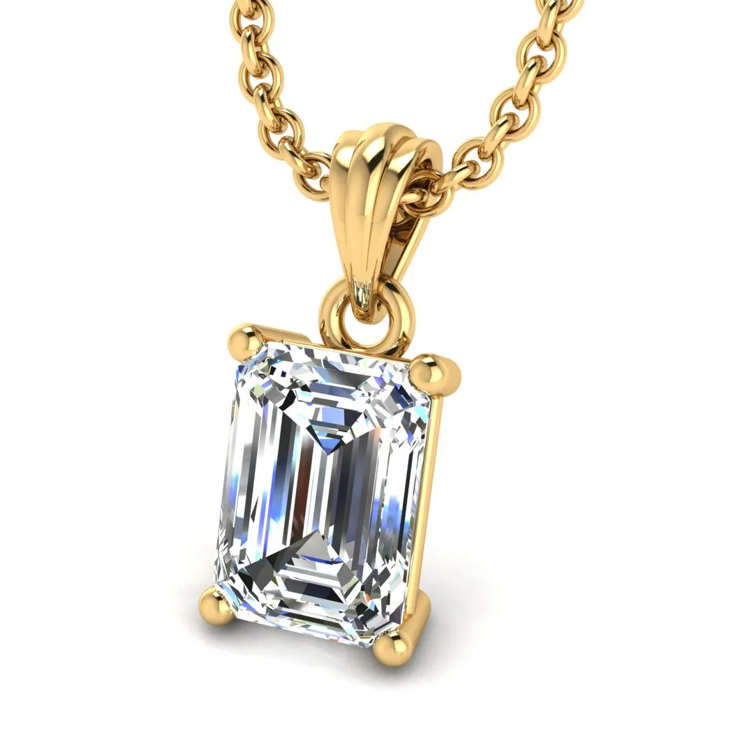 Emerald Cut Solitaire Natural Diamond Pendant Necklace PEC4B