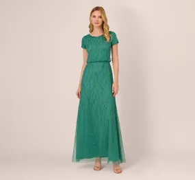 Hand-Beaded Long Dress In Jungle Green