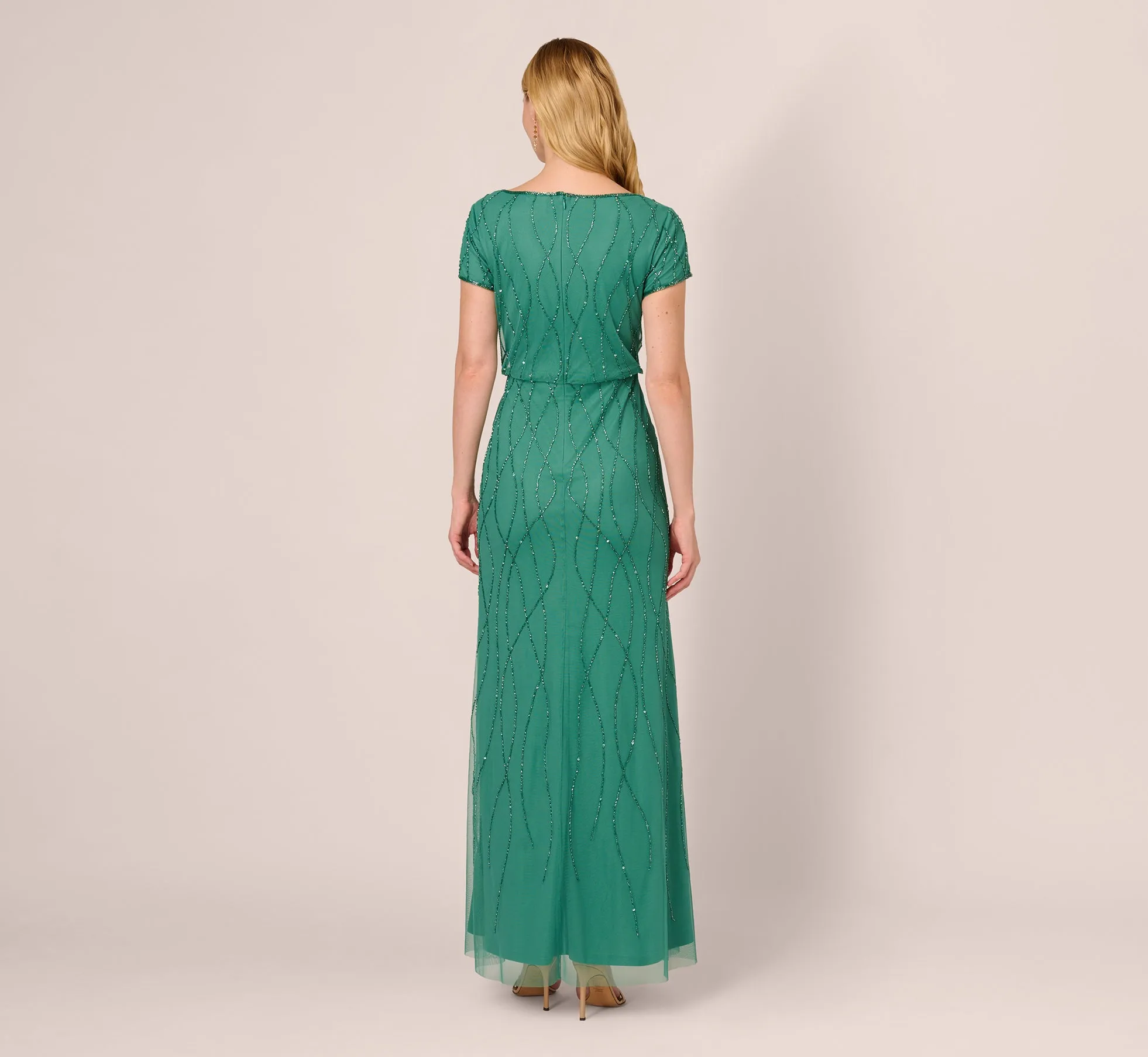 Hand-Beaded Long Dress In Jungle Green