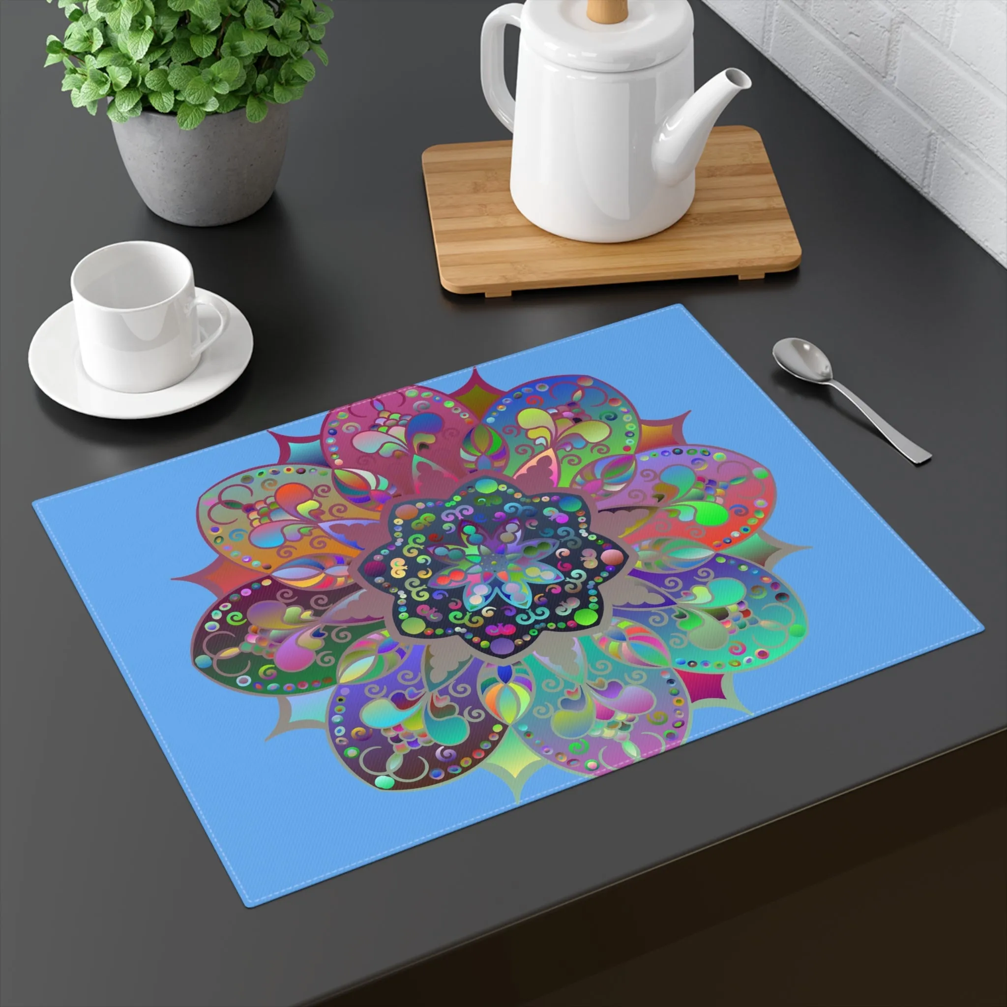 Hand-Drawn Mandala Art Placemat, Light Blue 1pc