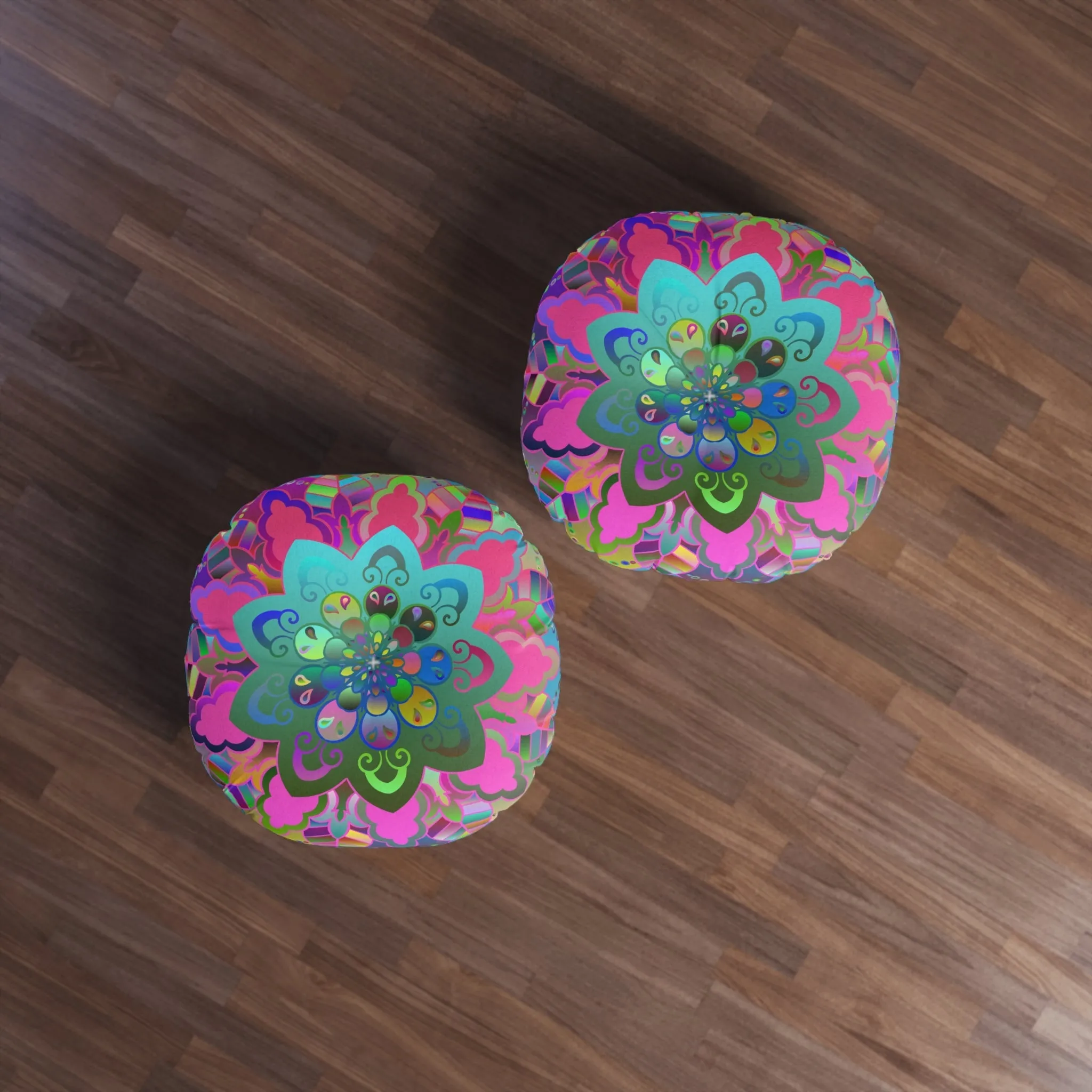 Hand Drawn Mandala Art Tufted Round Floor Pillow