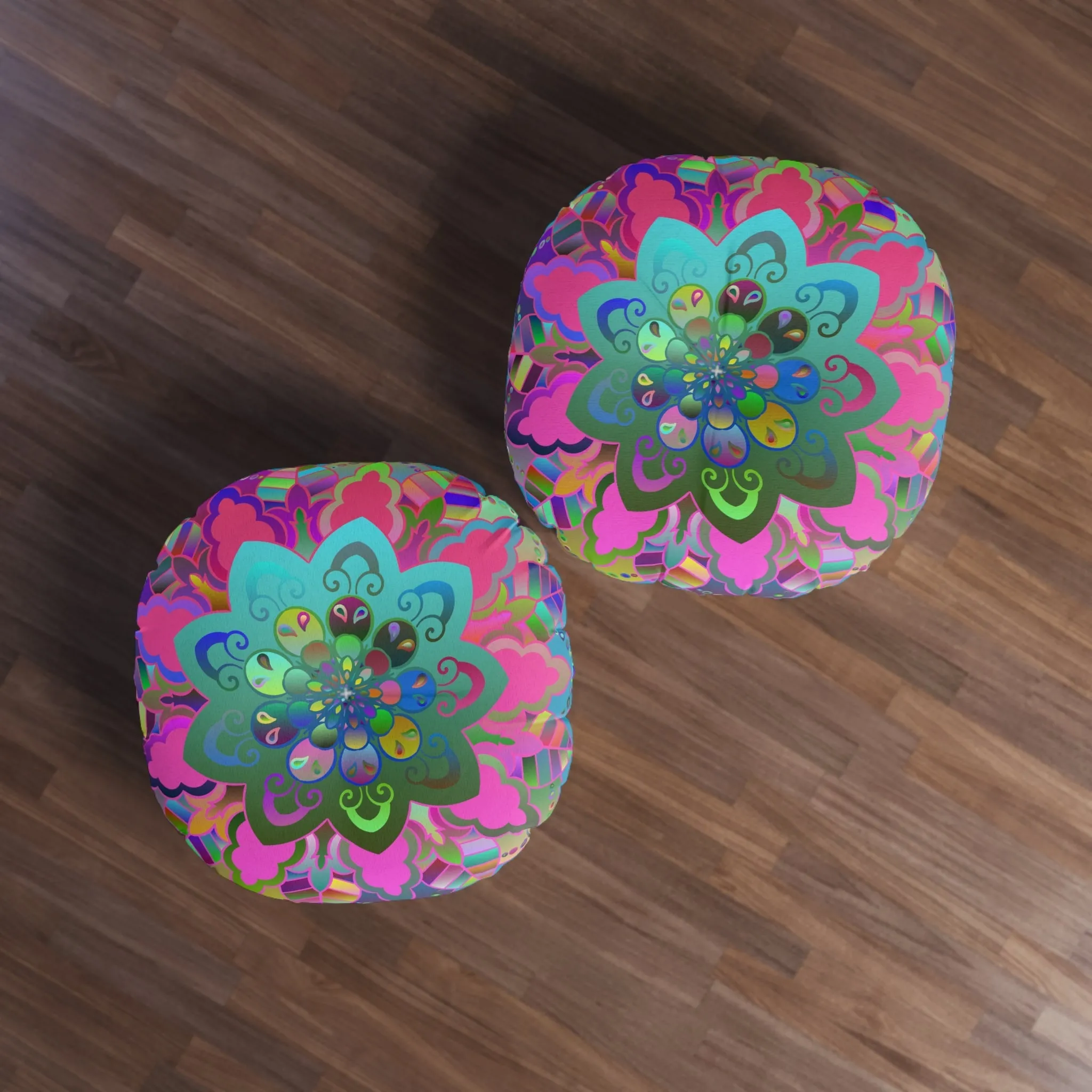 Hand Drawn Mandala Art Tufted Round Floor Pillow