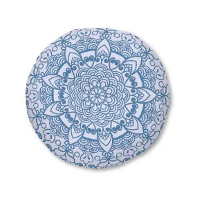 Handmade Mandala Art Floor Cushion - Steel Blue on Lavender