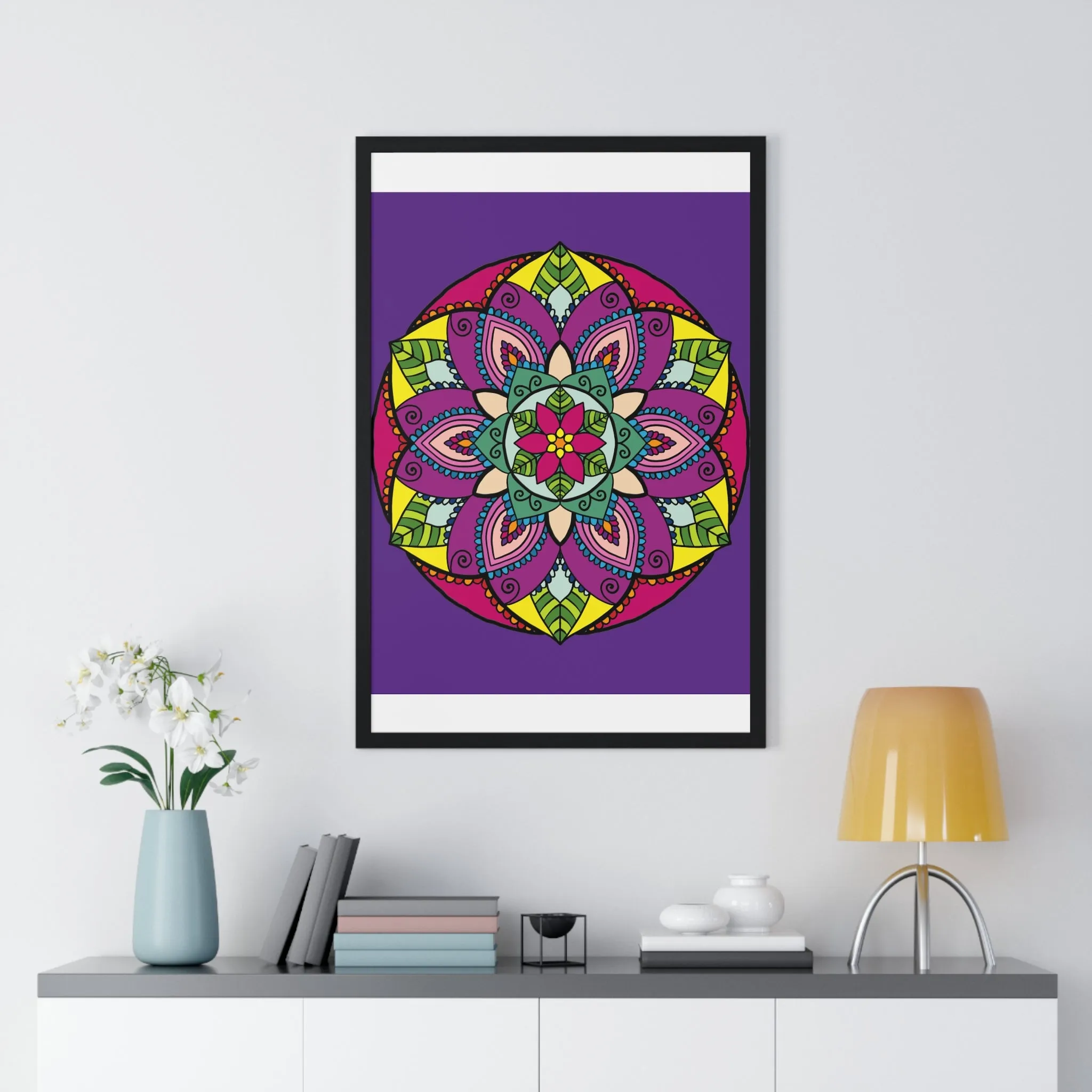 Handmade Mandala Art Poster, Mindfulness Yoga Design, Purple Mandal