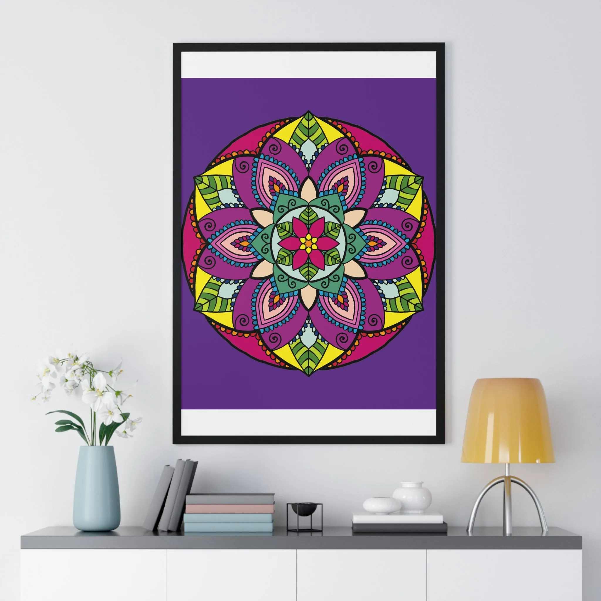 Handmade Mandala Art Poster, Mindfulness Yoga Design, Purple Mandal