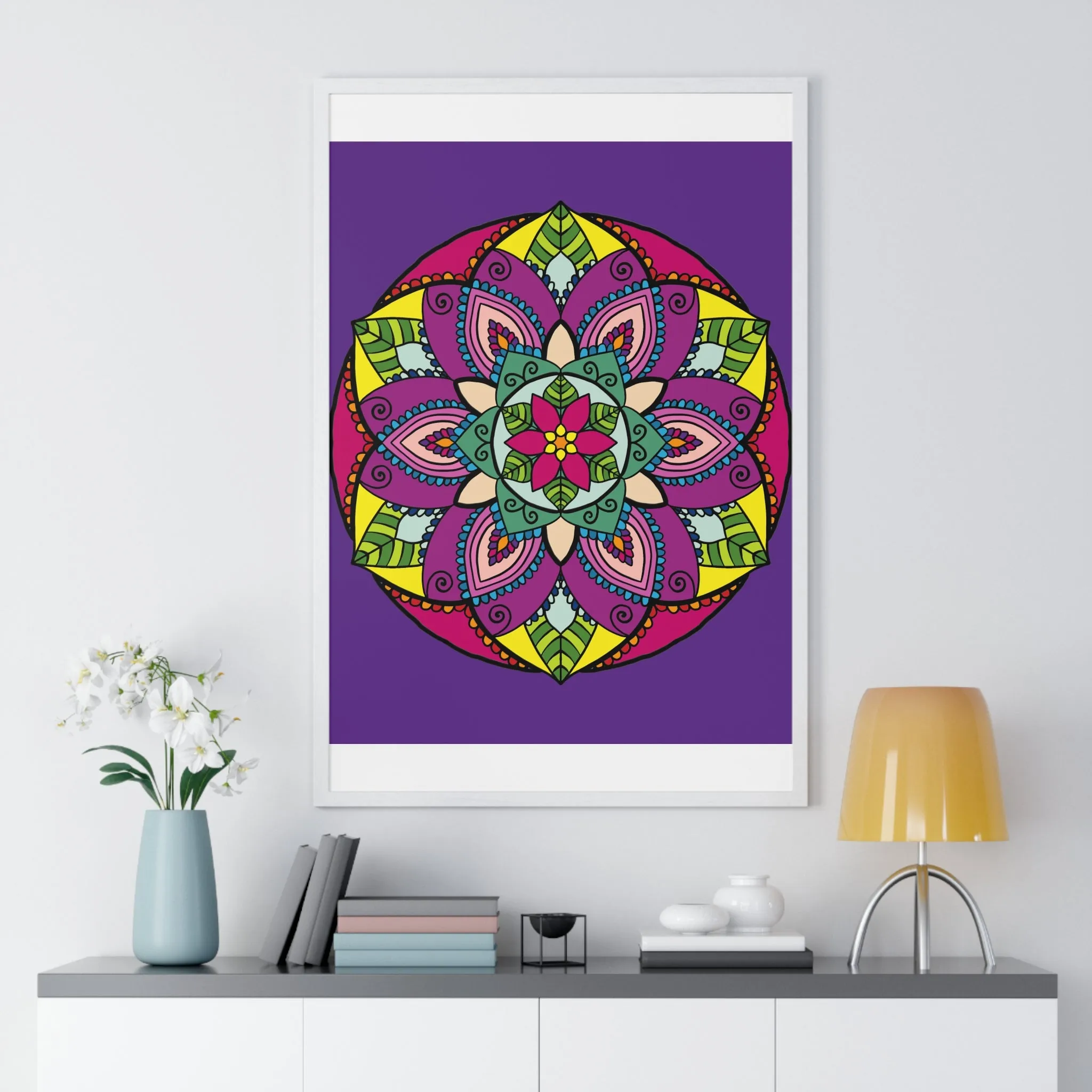 Handmade Mandala Art Poster, Mindfulness Yoga Design, Purple Mandal