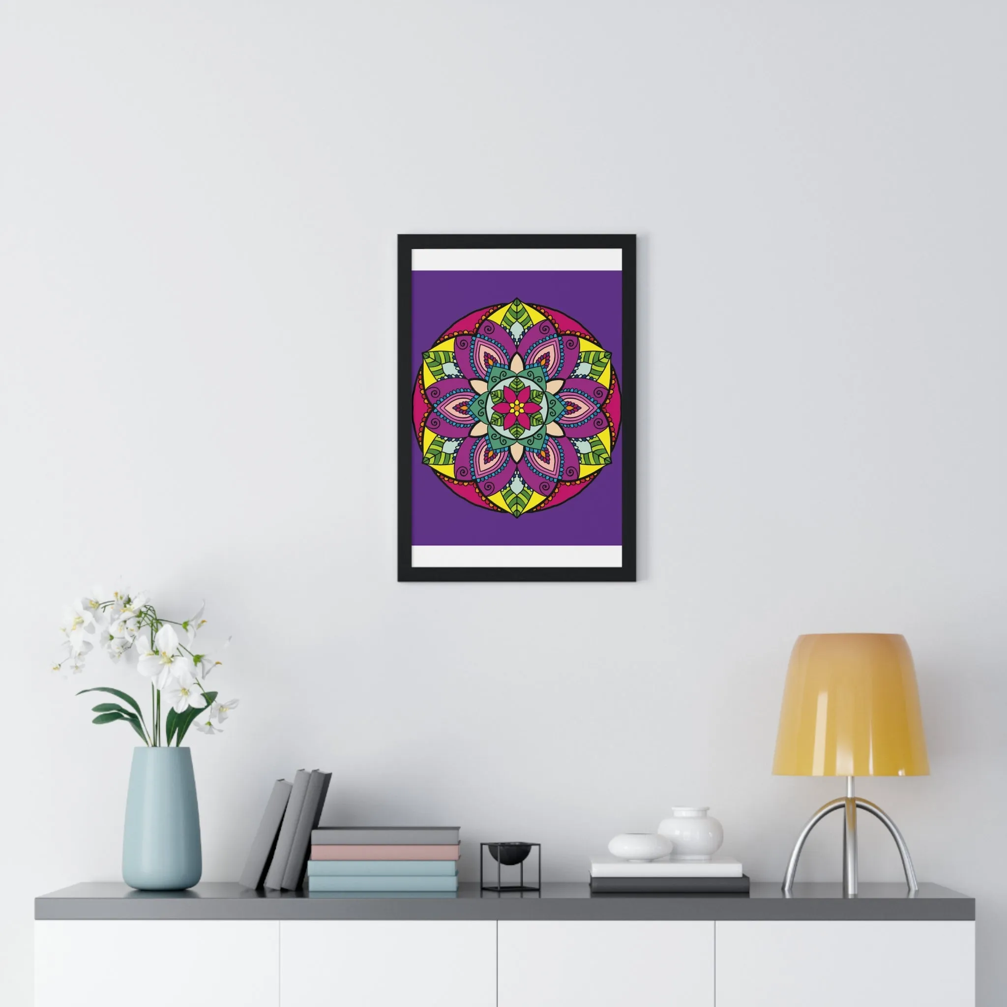 Handmade Mandala Art Poster, Mindfulness Yoga Design, Purple Mandal