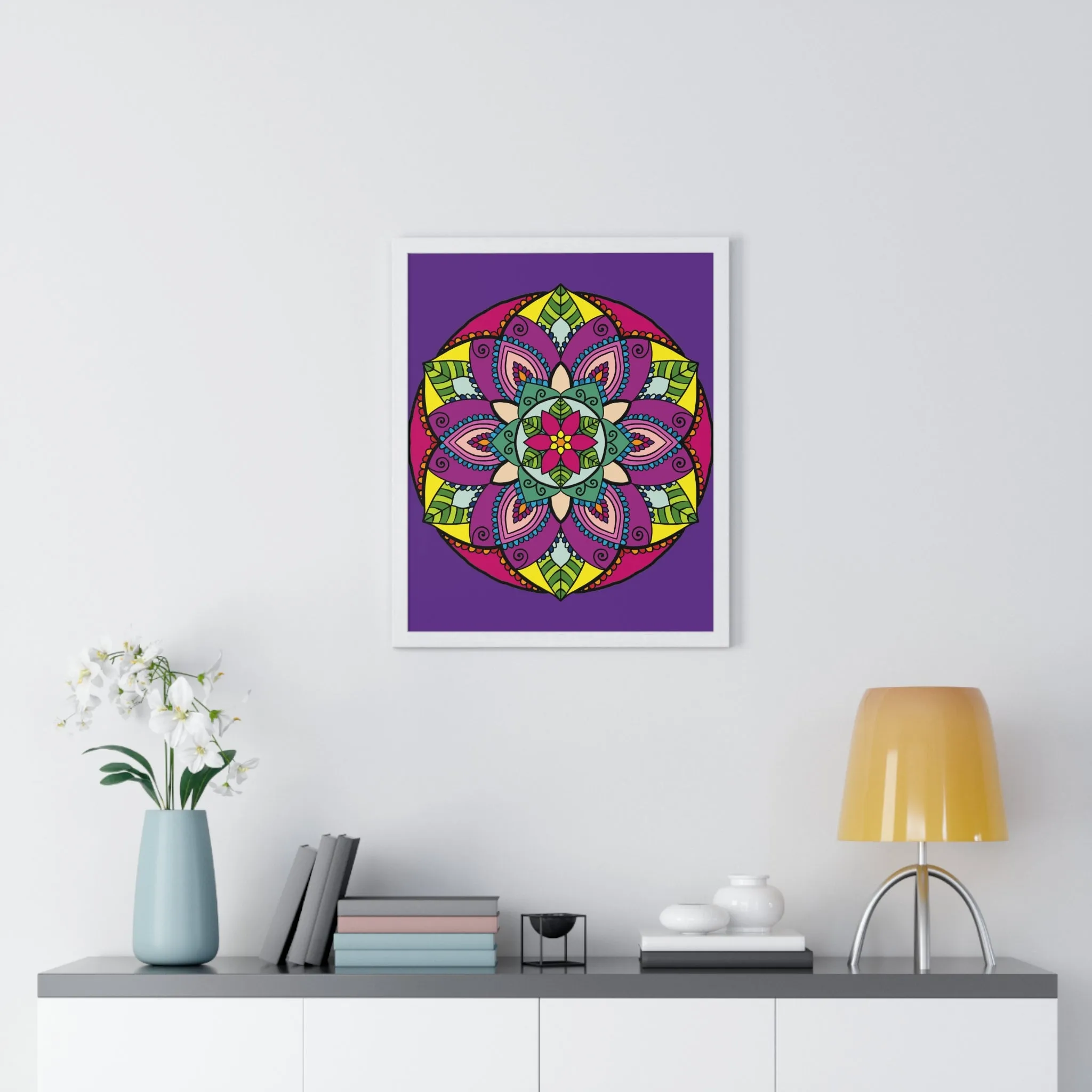 Handmade Mandala Art Poster, Mindfulness Yoga Design, Purple Mandal