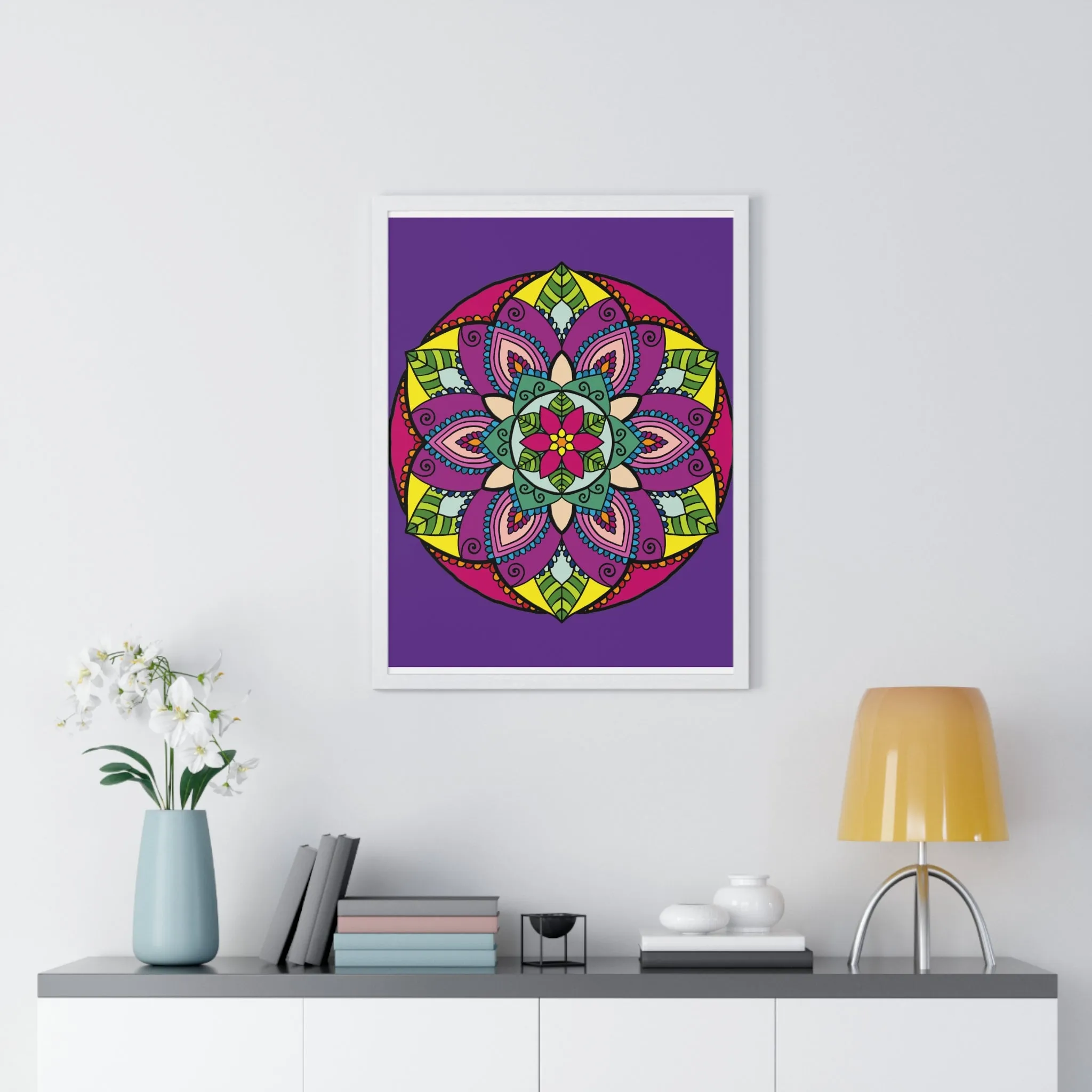 Handmade Mandala Art Poster, Mindfulness Yoga Design, Purple Mandal