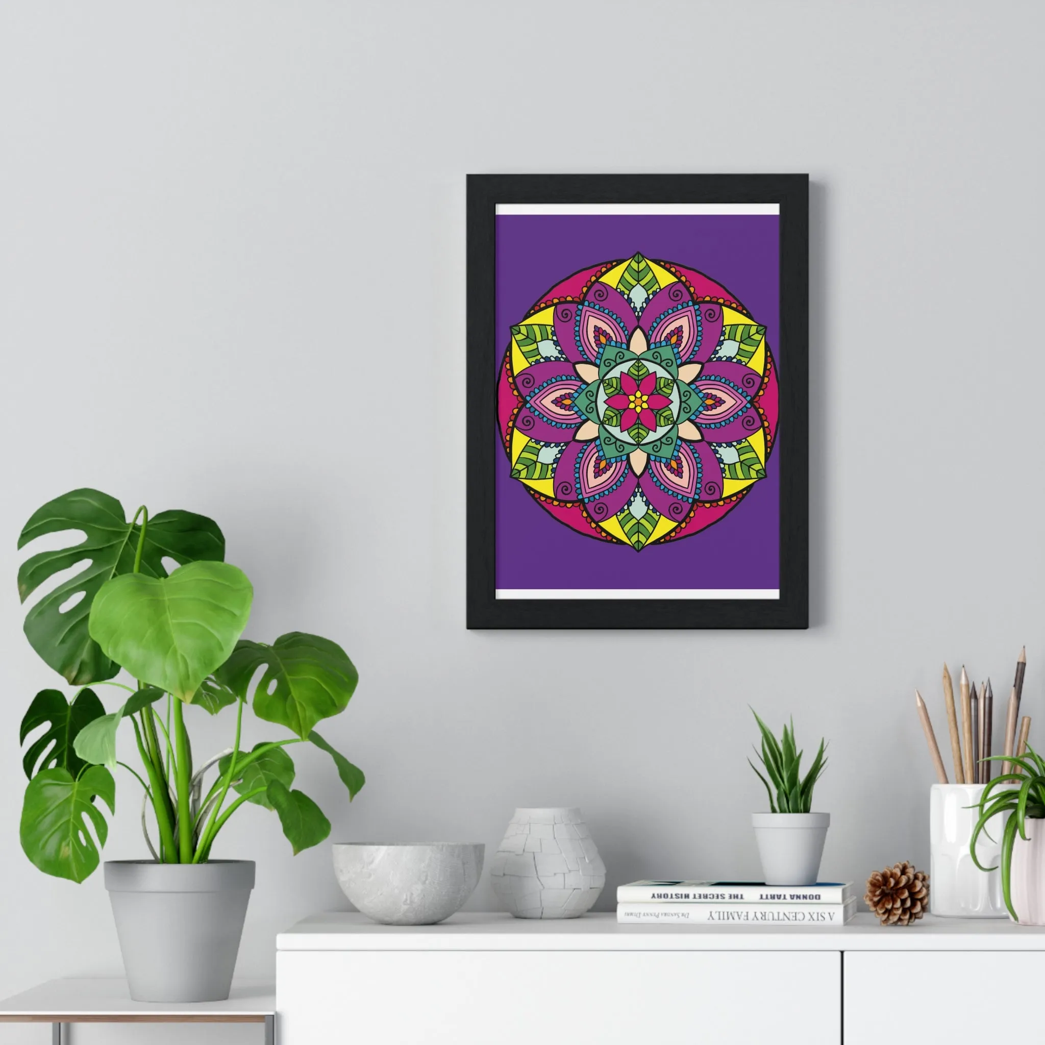 Handmade Mandala Art Poster, Mindfulness Yoga Design, Purple Mandal