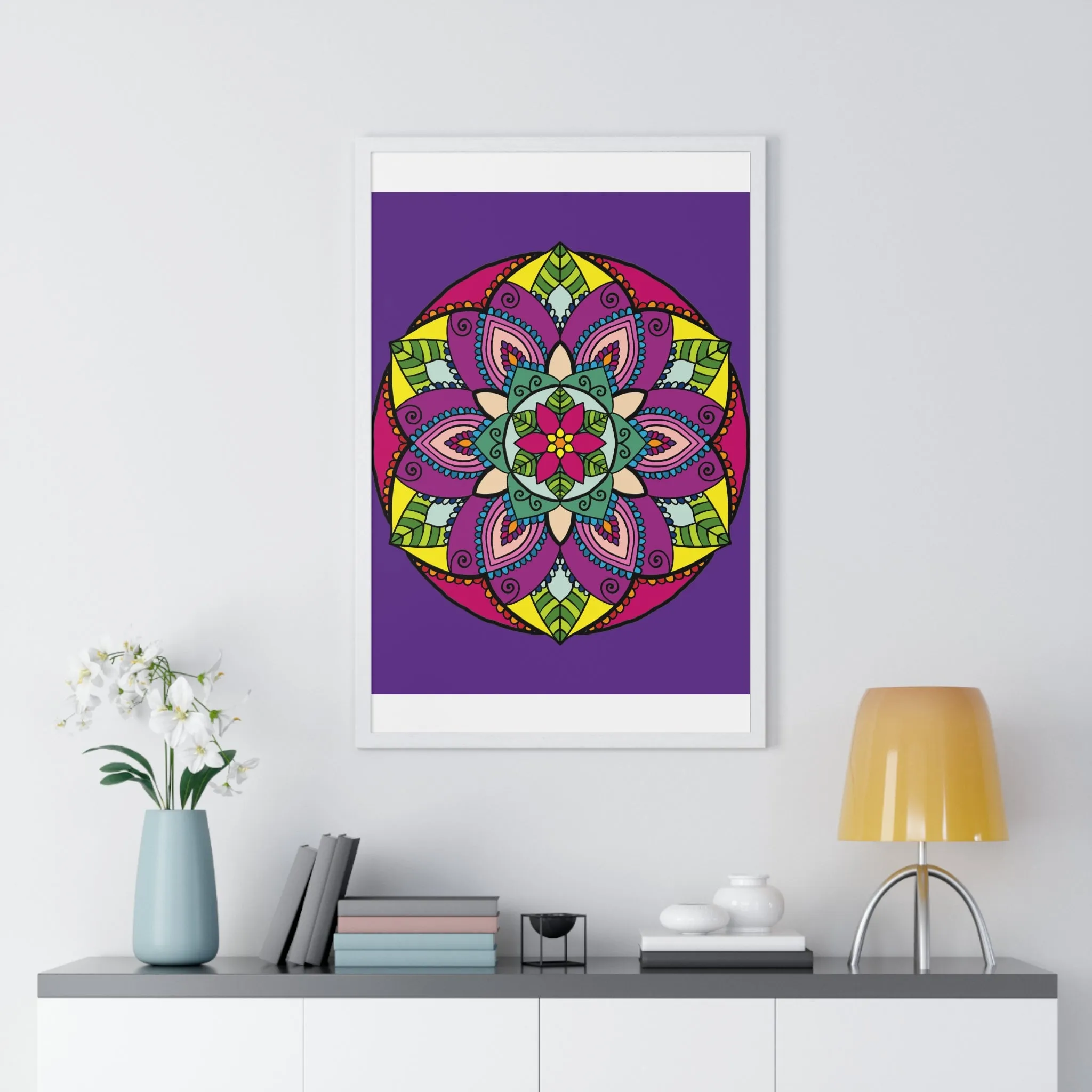 Handmade Mandala Art Poster, Mindfulness Yoga Design, Purple Mandal