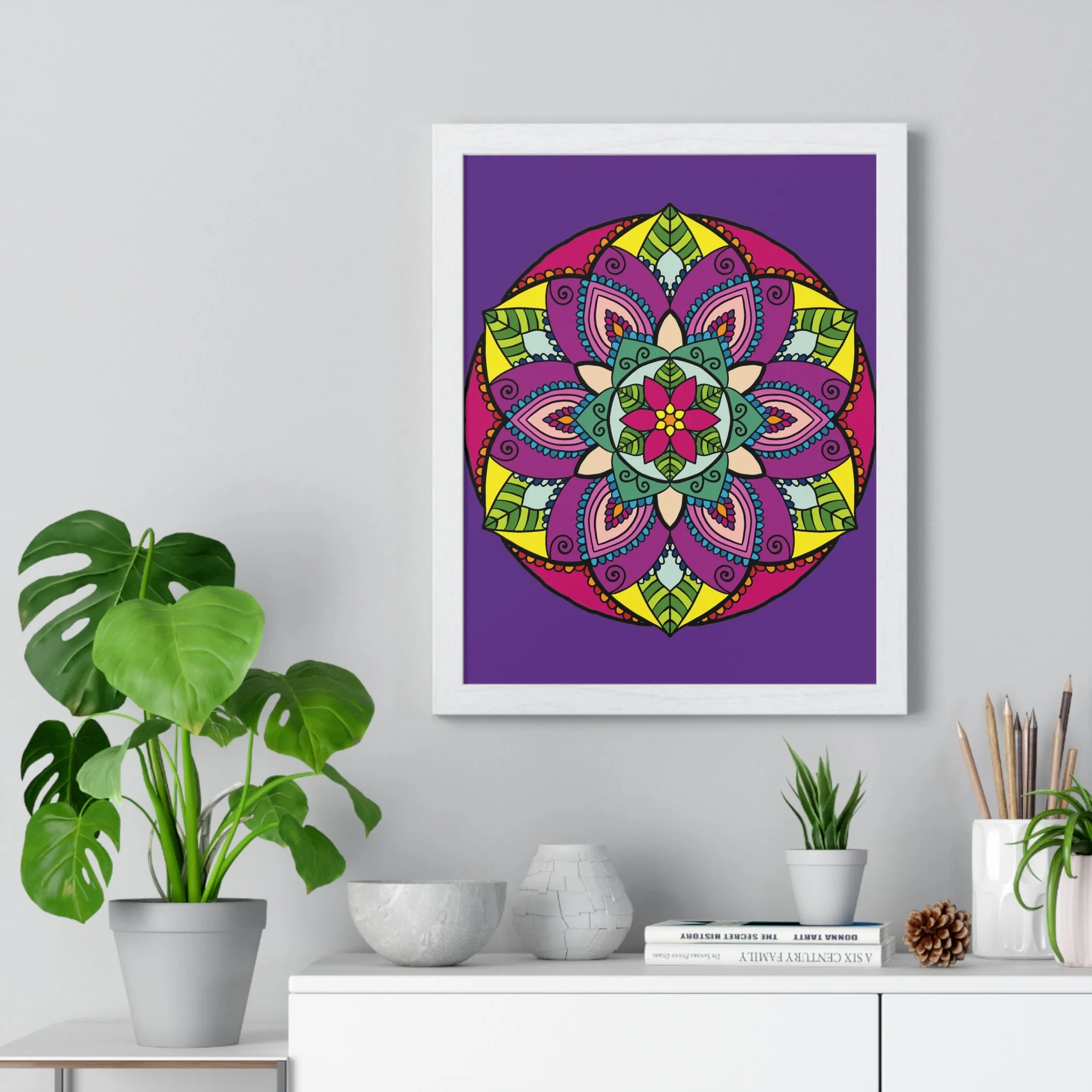 Handmade Mandala Art Poster, Mindfulness Yoga Design, Purple Mandal