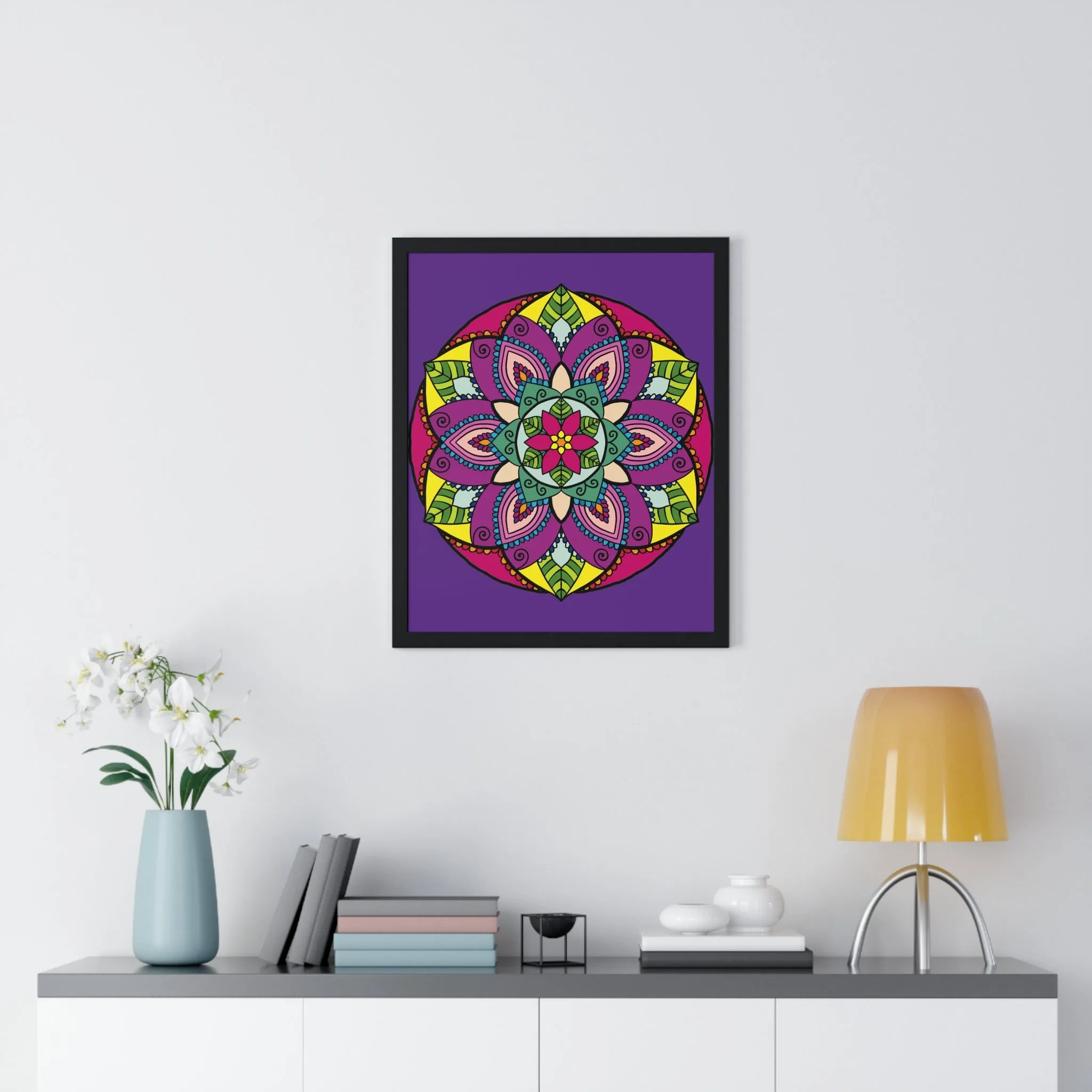 Handmade Mandala Art Poster, Mindfulness Yoga Design, Purple Mandal