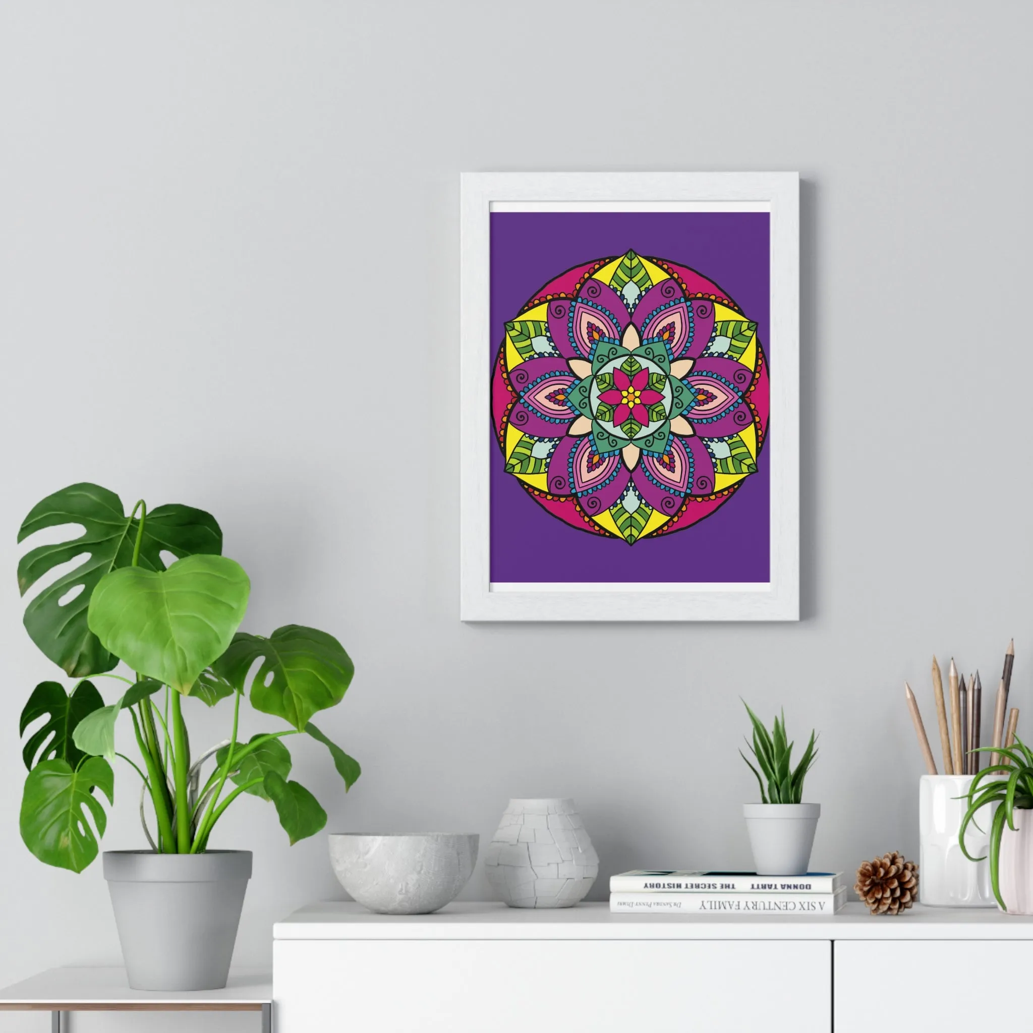 Handmade Mandala Art Poster, Mindfulness Yoga Design, Purple Mandal