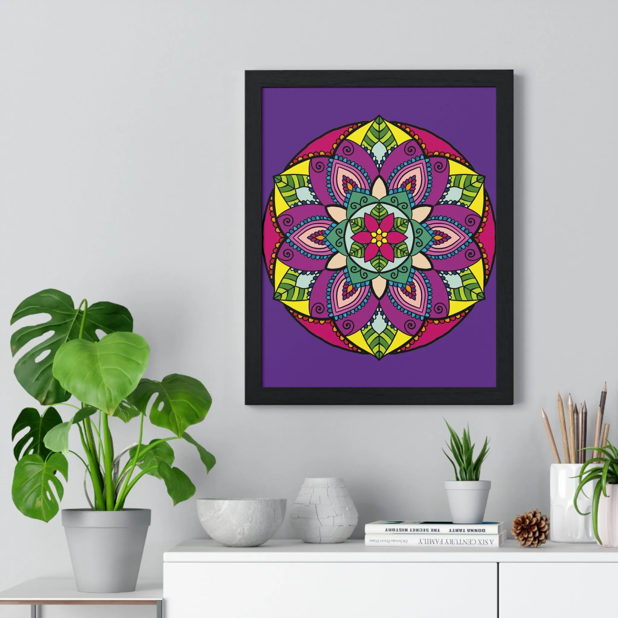 Handmade Mandala Art Poster, Mindfulness Yoga Design, Purple Mandal