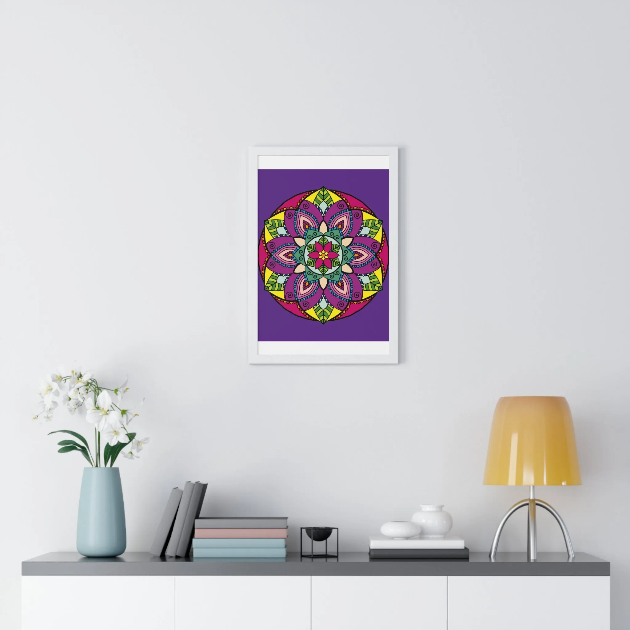 Handmade Mandala Art Poster, Mindfulness Yoga Design, Purple Mandal