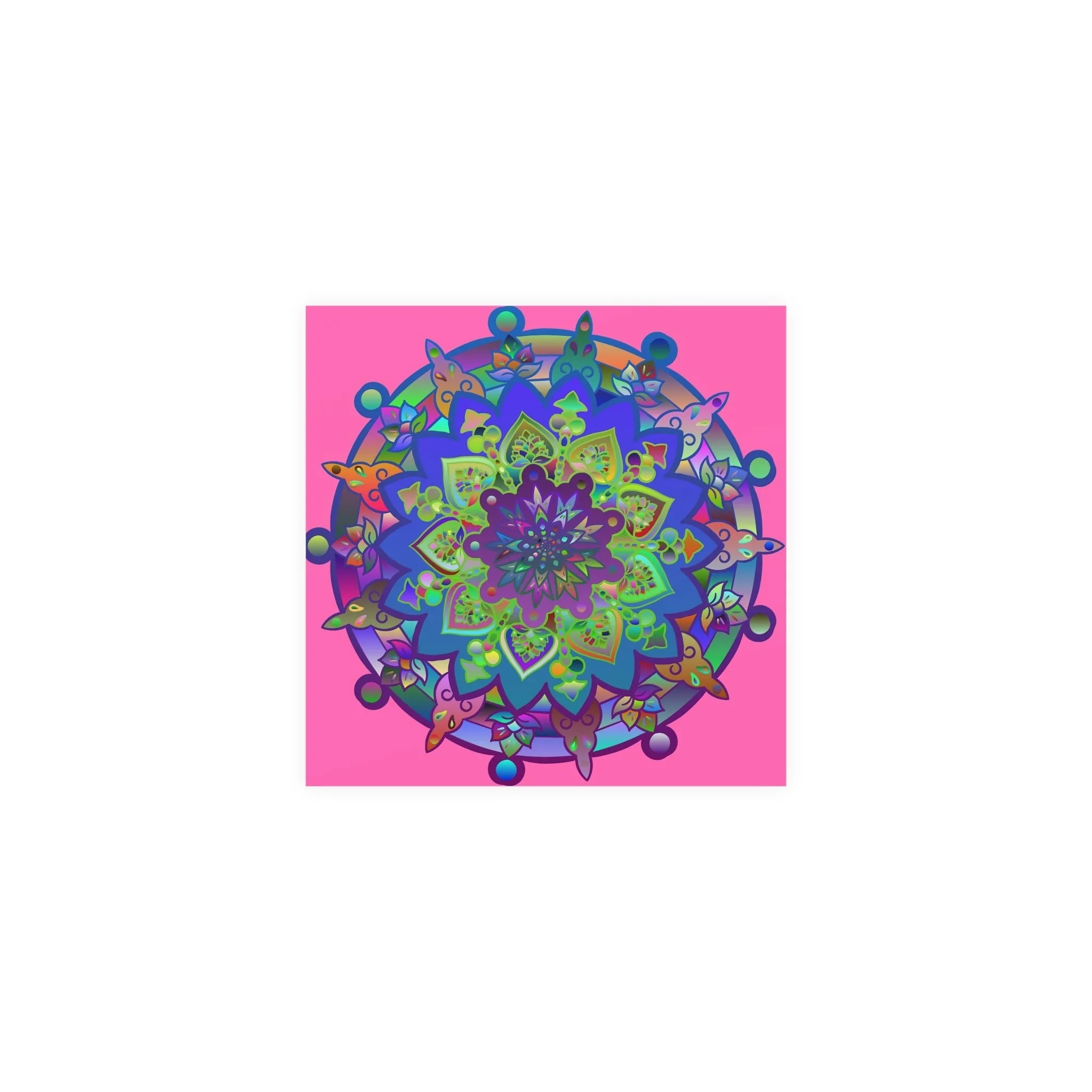 Handmade Mandala Art Poster - Square Matte Design Featuring Bright Pink Art