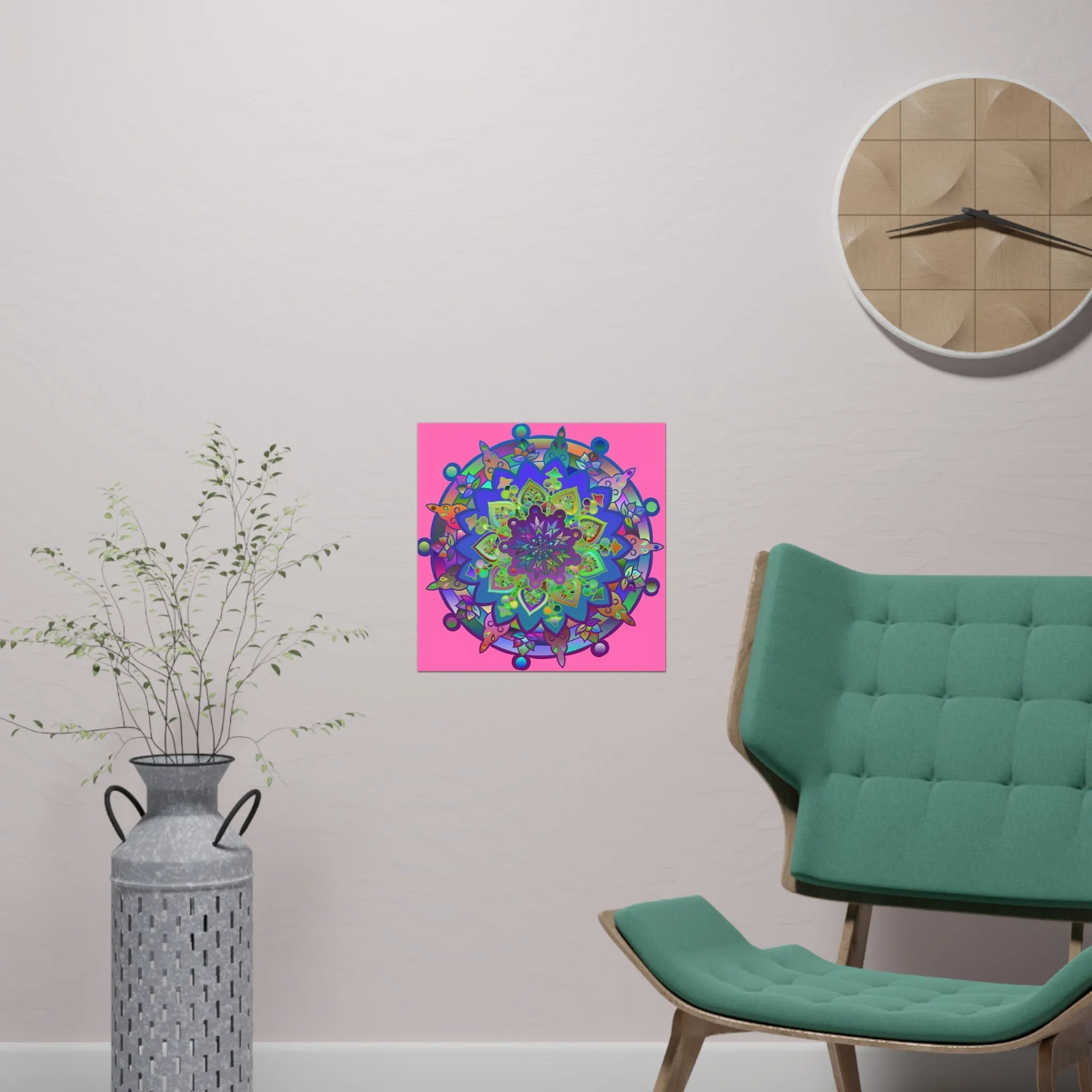 Handmade Mandala Art Poster - Square Matte Design Featuring Bright Pink Art