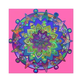 Handmade Mandala Art Poster - Square Matte Design Featuring Bright Pink Art