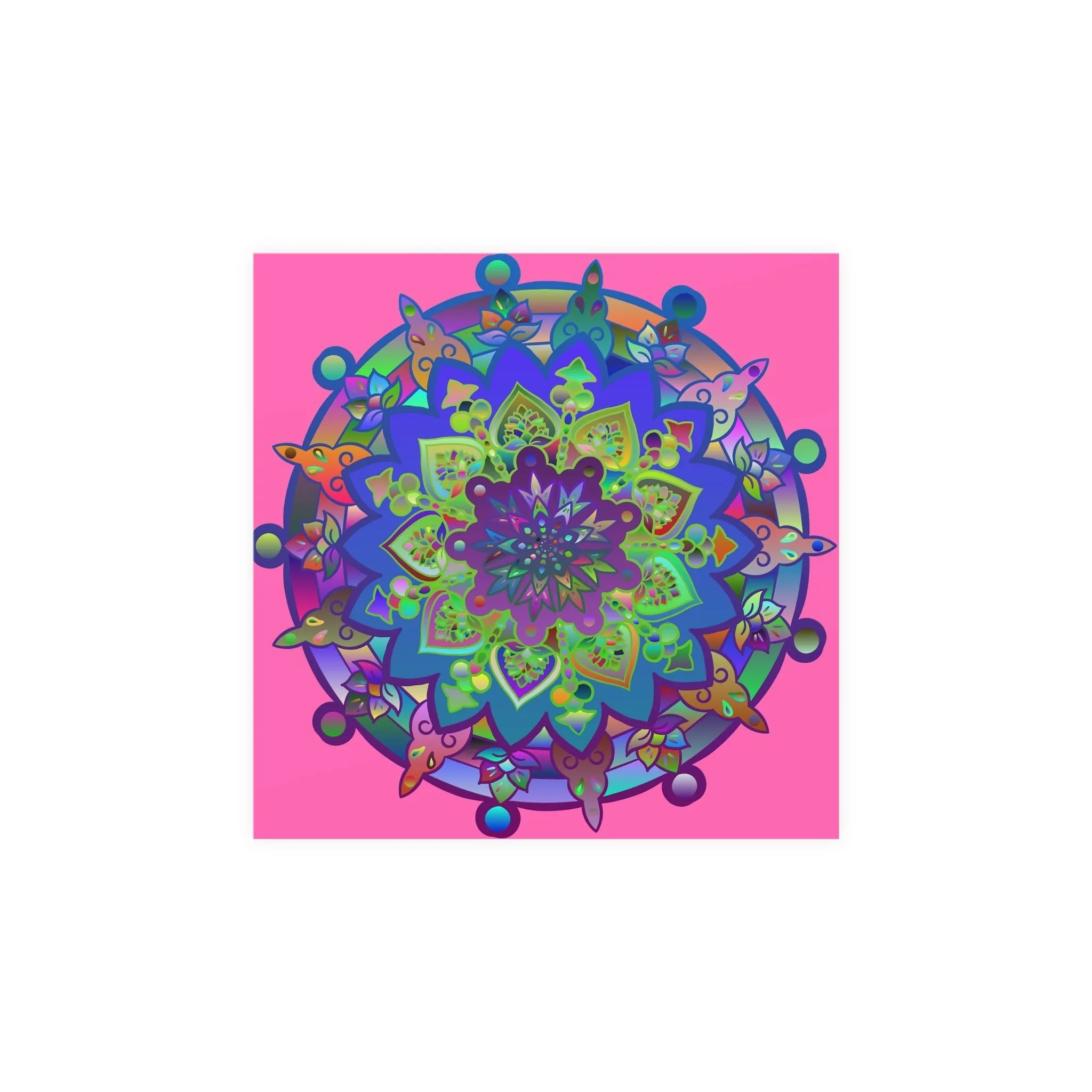 Handmade Mandala Art Poster - Square Matte Design Featuring Bright Pink Art